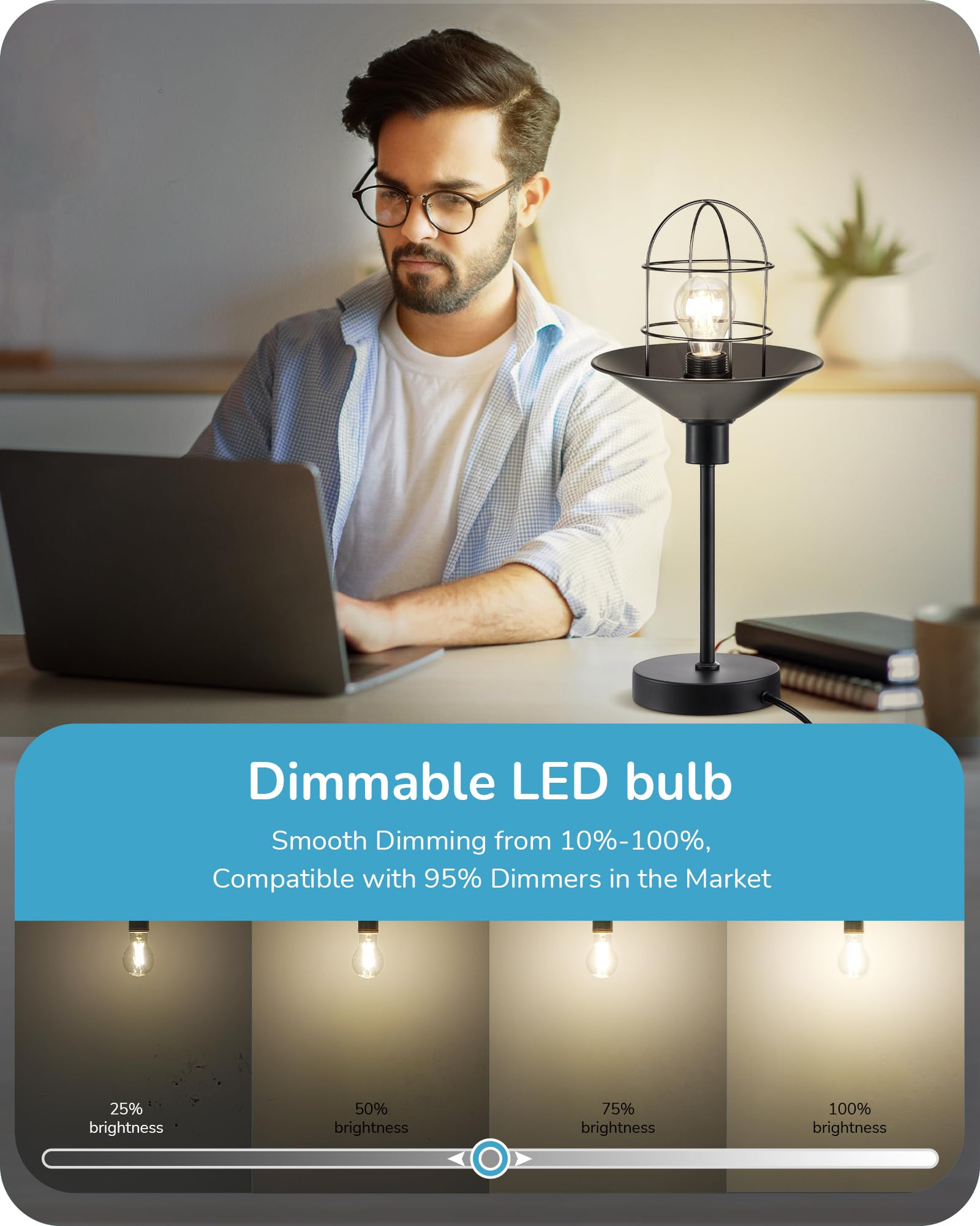 EDISHINE 6 Pack LED Edison Bulbs, A19 Dimmable, 800LM, 4000K Cool White, E26 Base, Antique Filament, 8W Equivalent to
