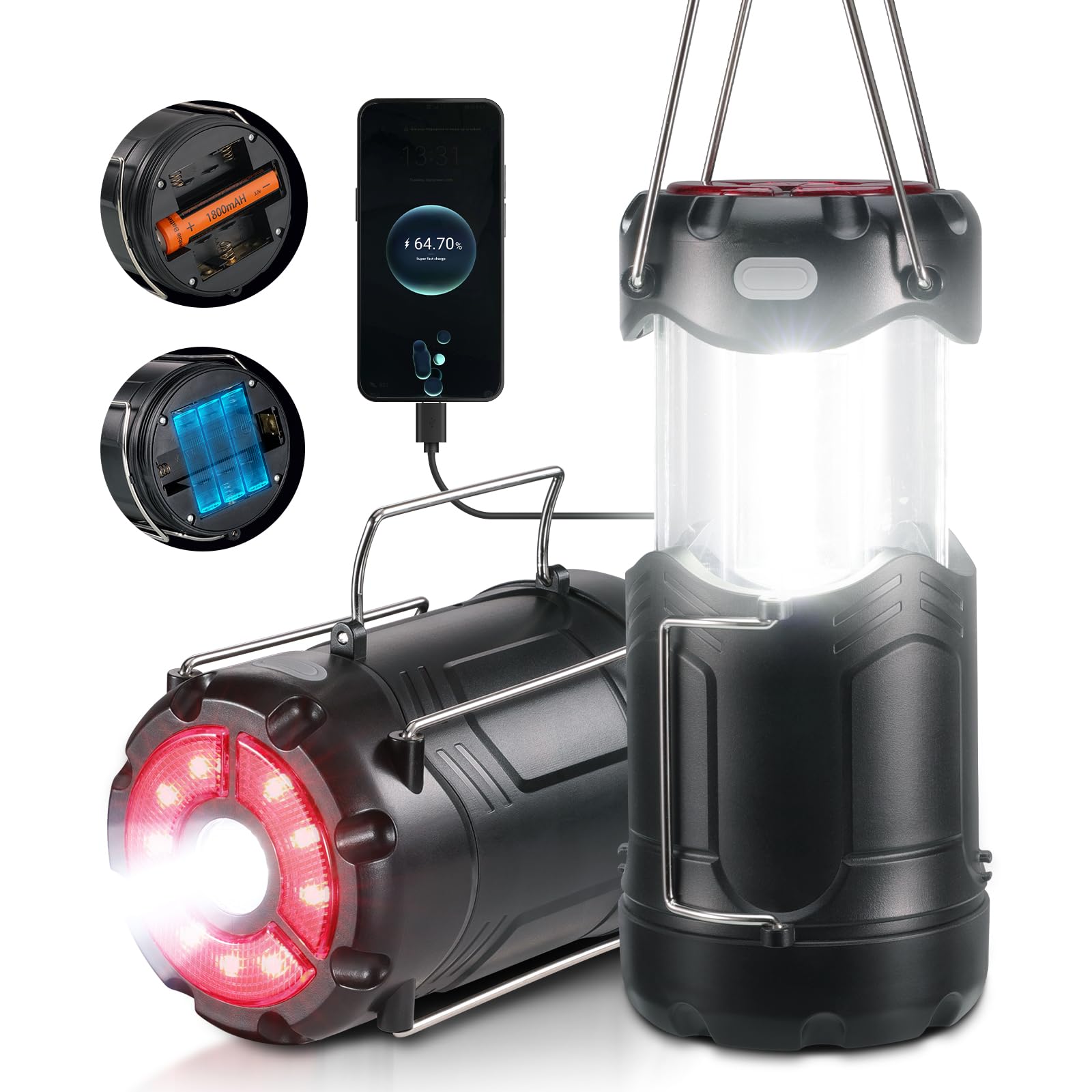 2 Pack Collapsible Led Camping Lantern, Consciot Usb C Rechargeable And Battery Powered 2-In-1 Emergency Light With Flashlight A