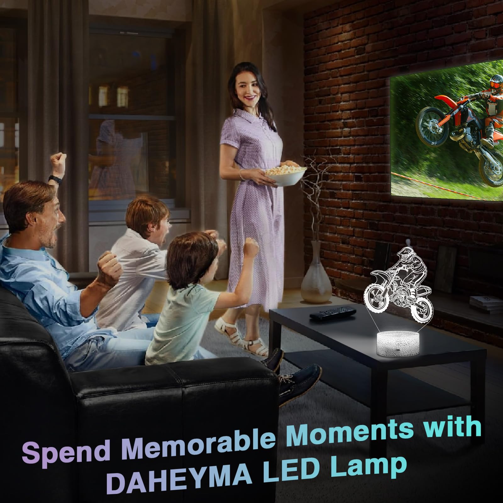 DAHEYMA Dirt Bike Night Light, 16 Colors LED, Touch & Remote Control, Dimmable, Model DHMDIRTB, Multicolor
