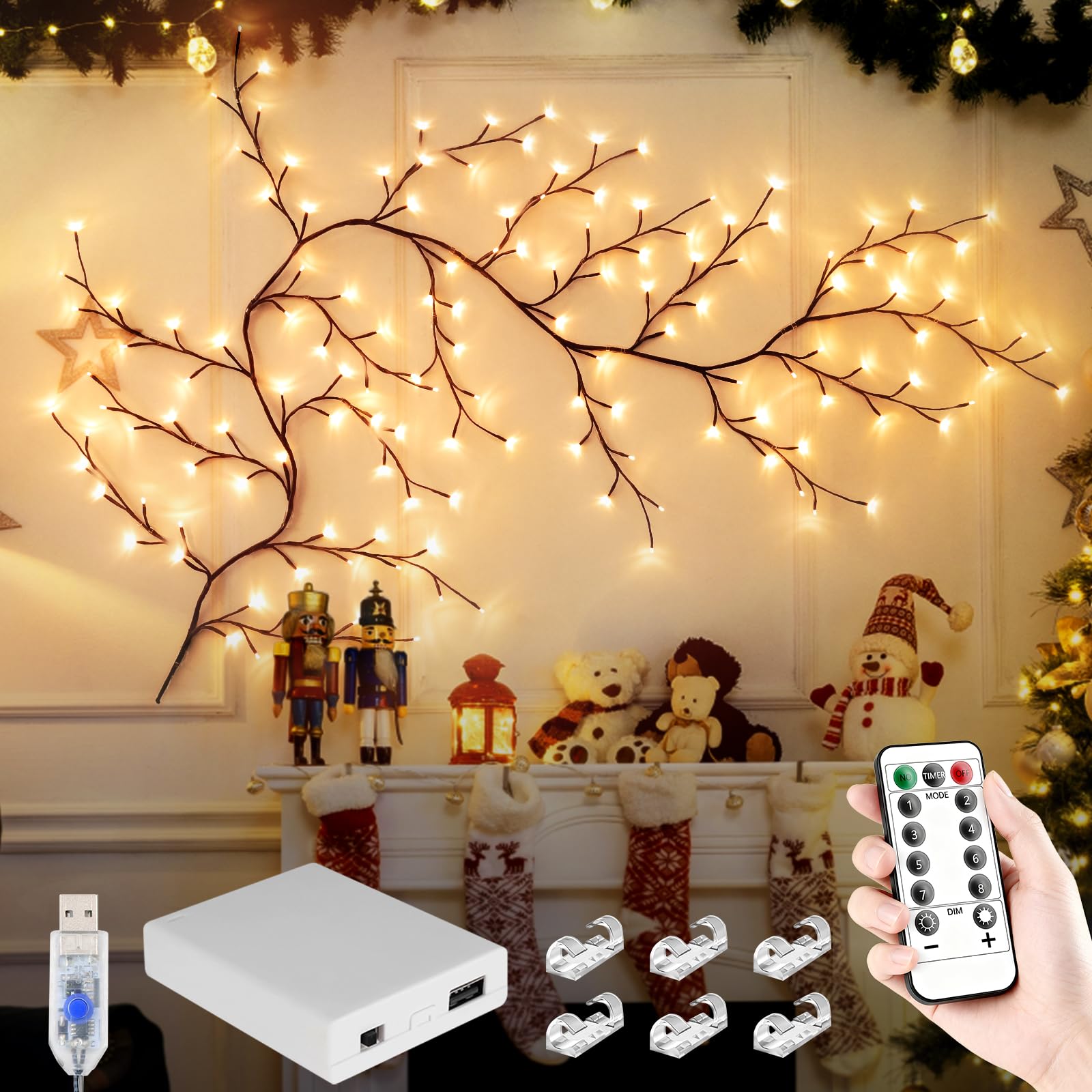 FNHMSL Cherry Enchanted Willow Vine Lights, 6FT 96LED Pink Cherry Blossom Tree Branch Lights for Wall, Remote Timer,8 Light Mode