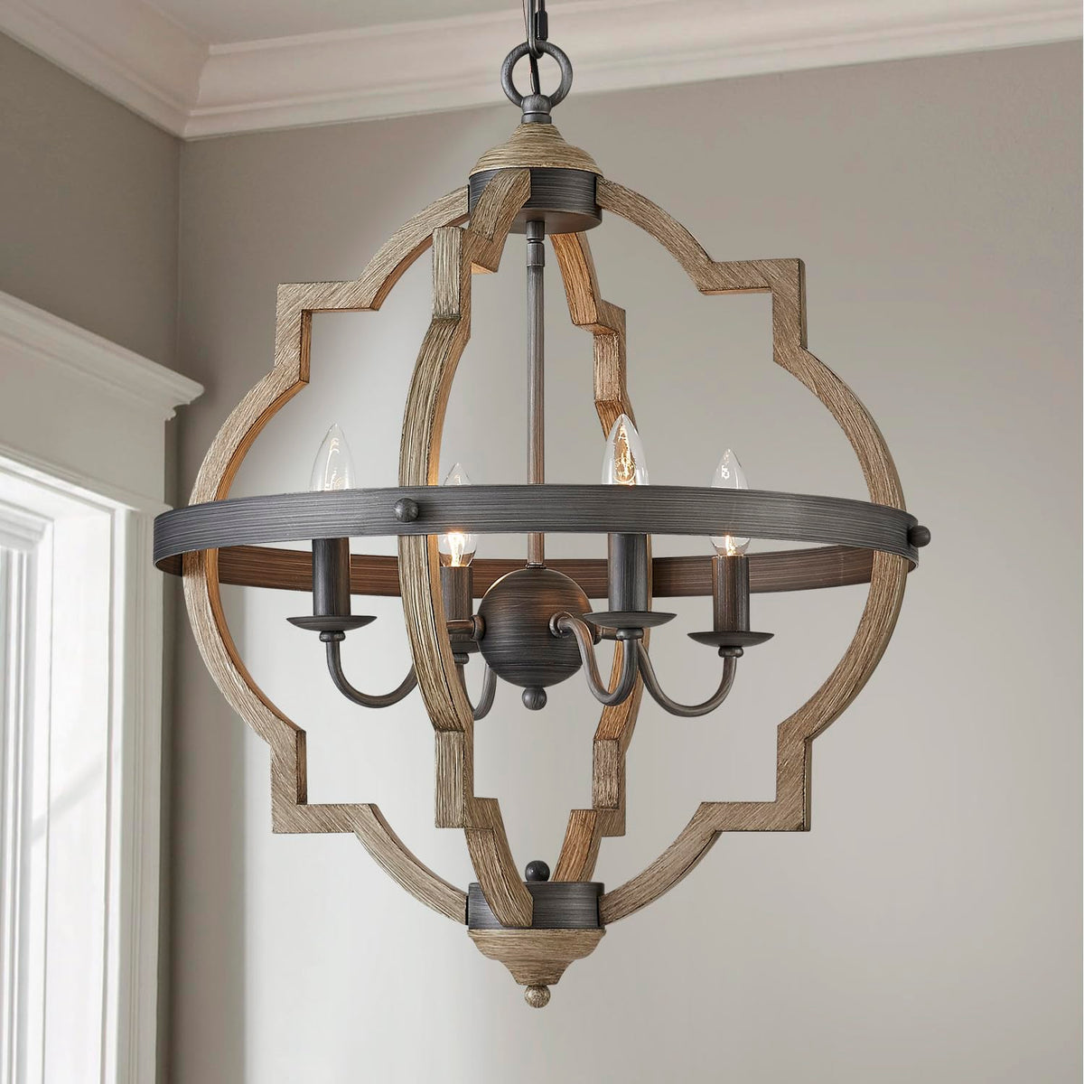 SM Saint Mossi 4-Lights Rustic Globe Chandelier, H22 x D20, Metal Fram ...