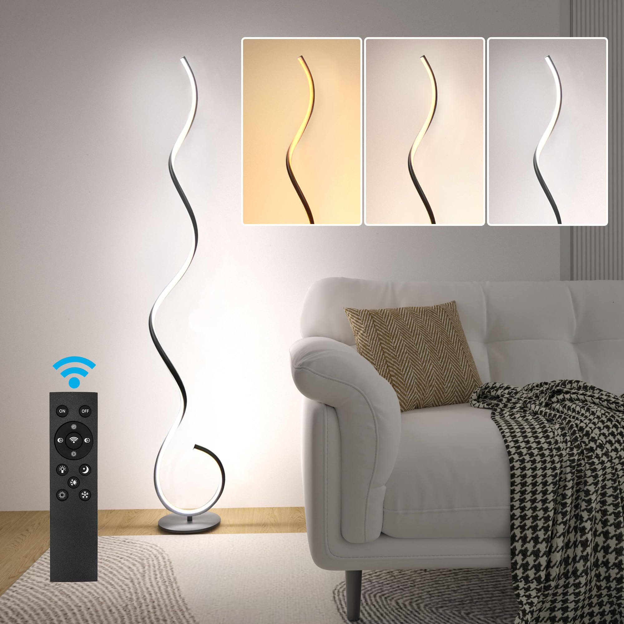CHICLUX LED Floor Lamp, Dimmable 3 Color Temperatures, Metal, Model LX-87122, Spiral Design, Modern Light for Living Room and Office
