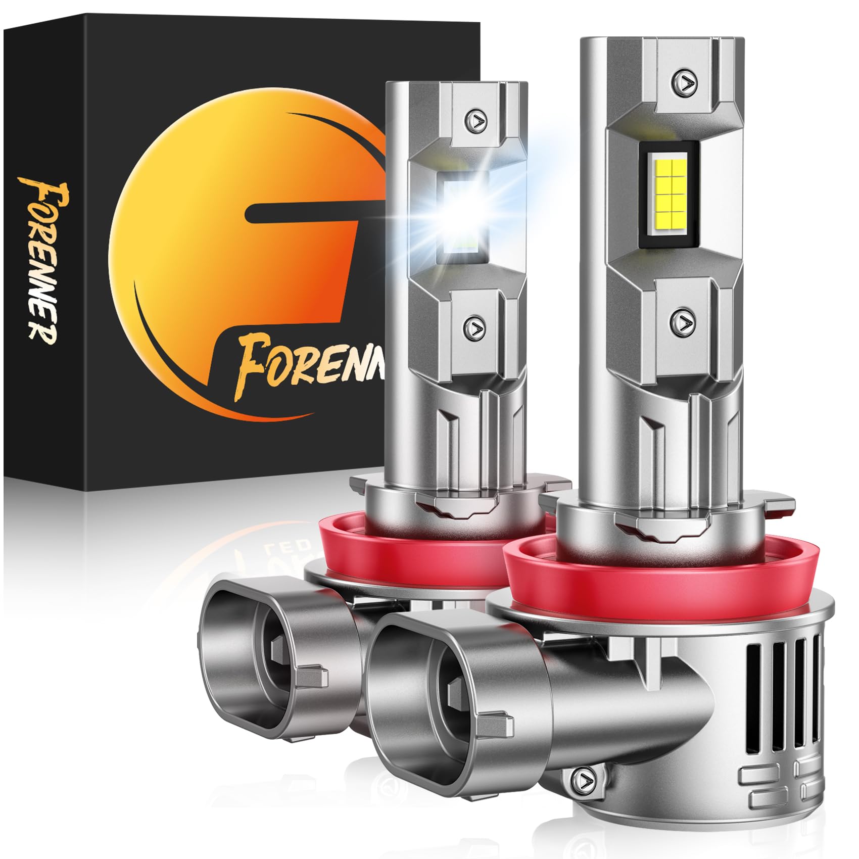 Forenner Fahren Upgraded H11/H9/H8 Bulbs, 24000Lm 700% Brighter, 1:1 Size, 6500K Cool White, Canbus Ready, Plug-N-Play H11 H9 H8