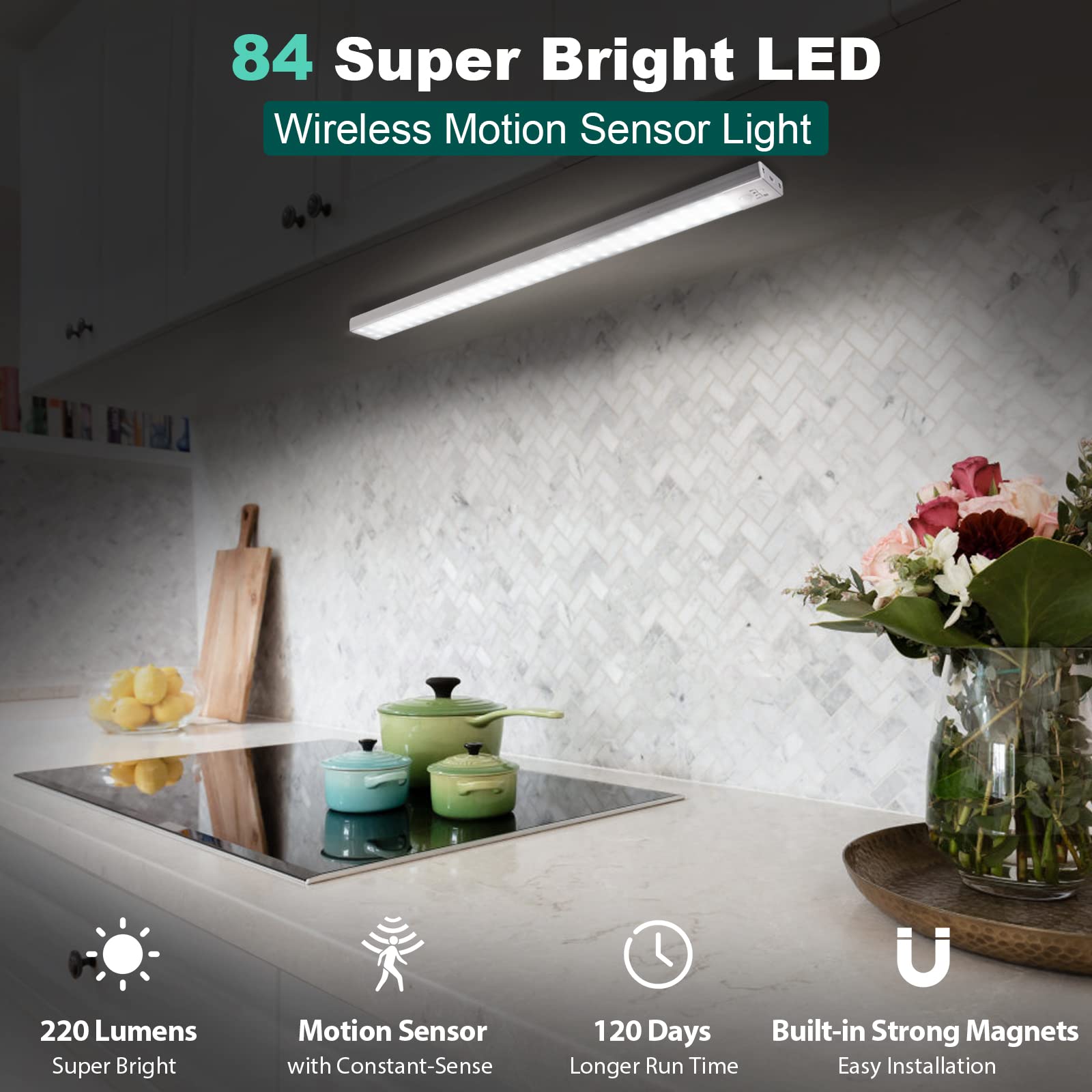 Reoshine Under Cabinet Lights Motion Sensor, Rechargeable Led Closet Lighting With 3200Mah Battery, Powered Lights For Kitchen W