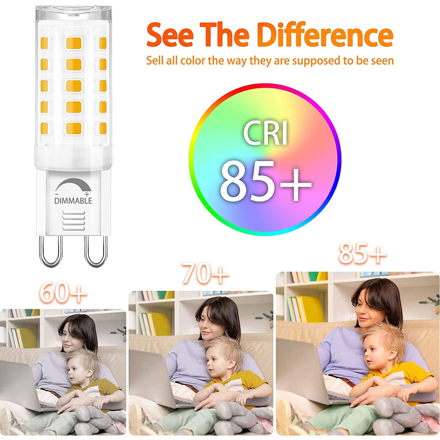 Winshine 10 Pack Dimmable G9 Led Light Bulb 3000K Warm White, 4W G9 Base Chandelier Light Bulb Soft White, T4 40Watt Halogen Replacement G9 Bi Pin Base, Cri85 120V 360° Beam Angle