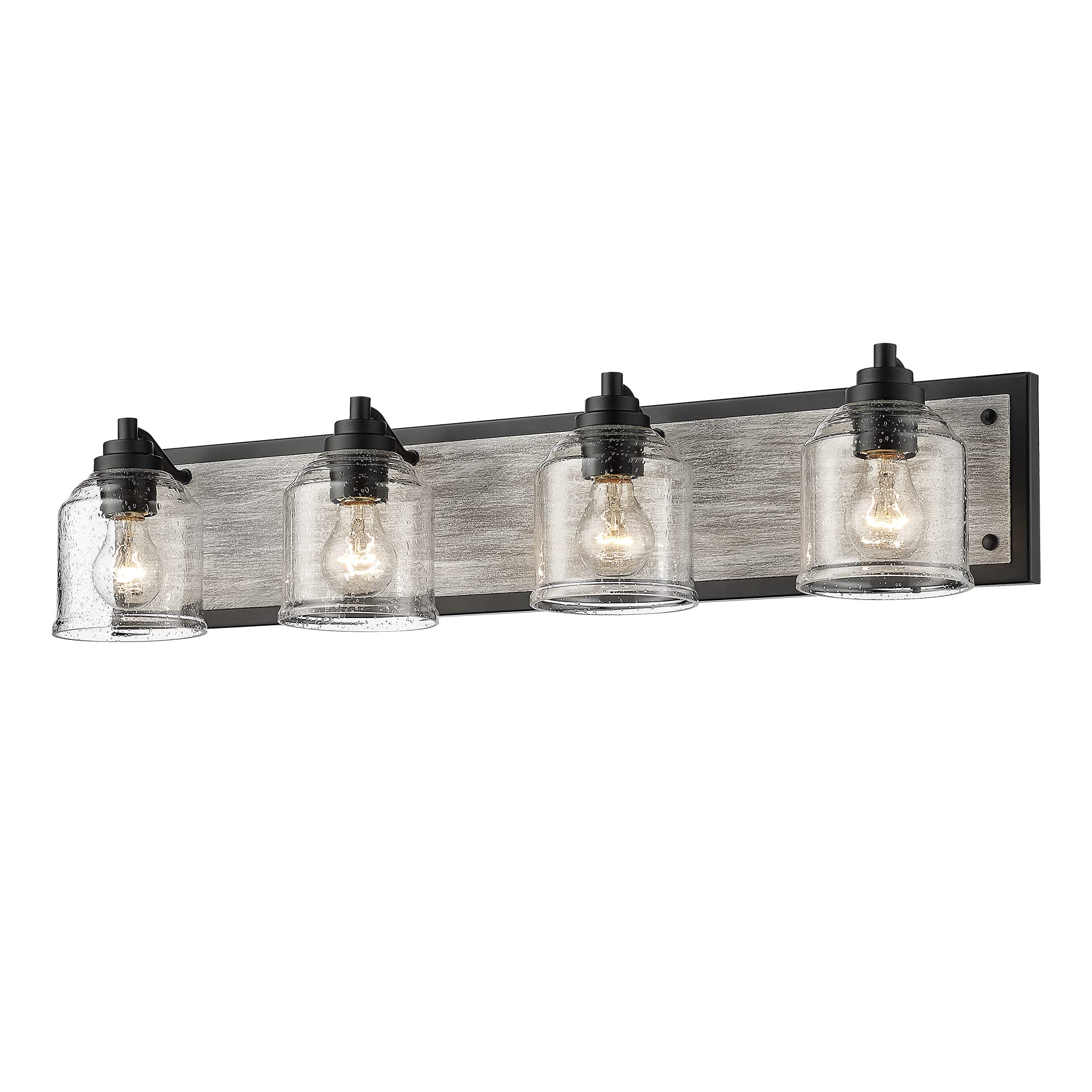 31.5" Large Farmhouse Bathroom Vanity Light,Handmade Grey Wood Vanity Light With Bubble Glass Shades,4-Light Rustic Wall Sconce Lighting Fixtures Over Mirror, Bd005-4-Bk