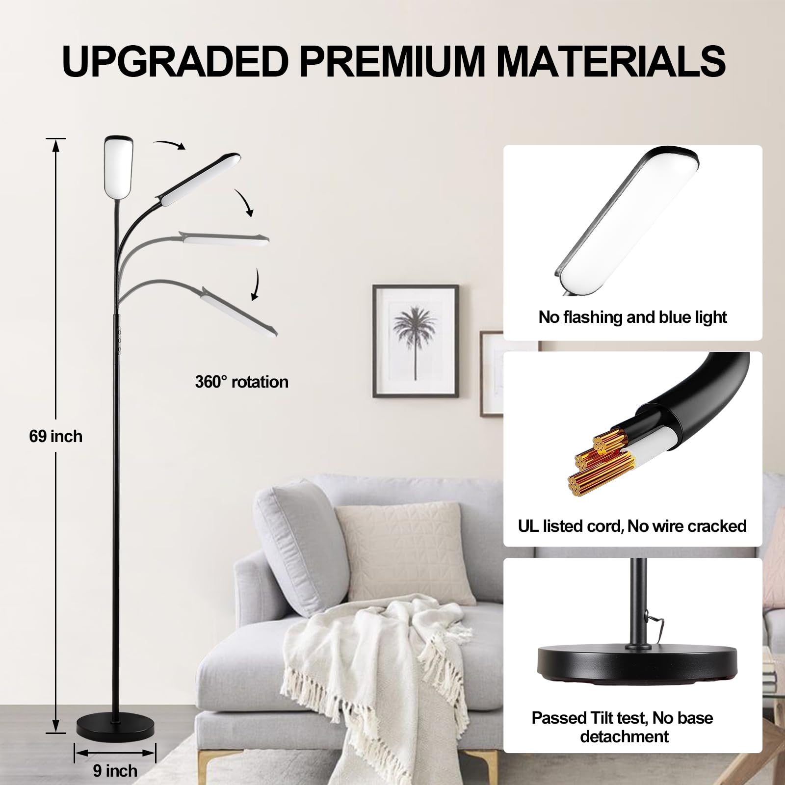 marctronic Remote Control 18W LED Gooseneck Floor Lamp - 49ft Control, Memory & Timer Function