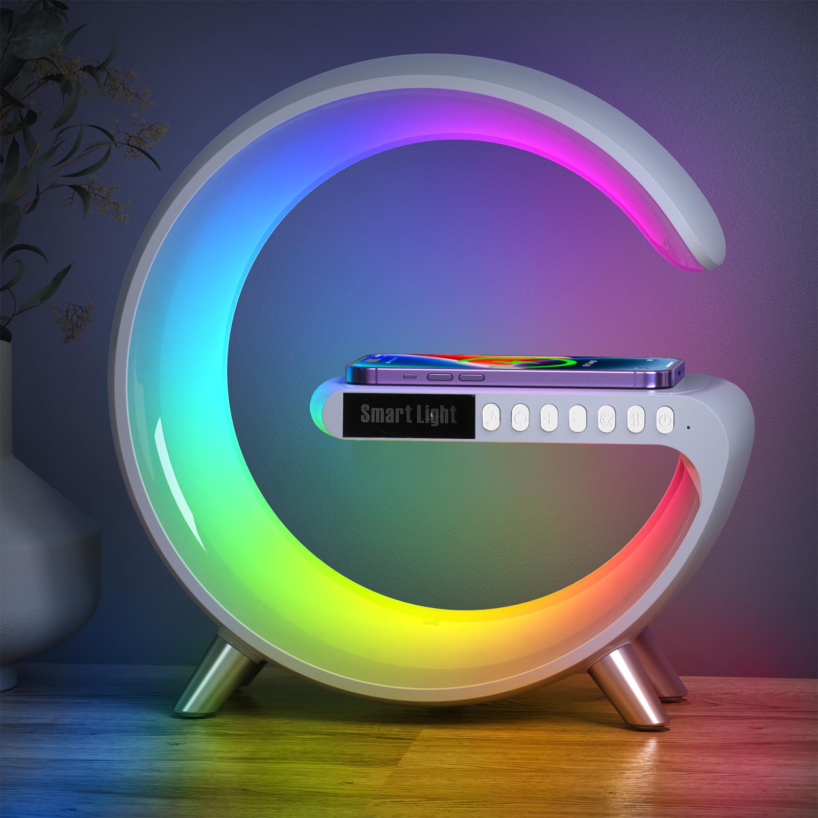 Wireless Charger Atmosphere Lamp, 2025 New Intelligent LED Table Lamp, Dimmable Night Light Bedside Lamp, App Control USB Chargi