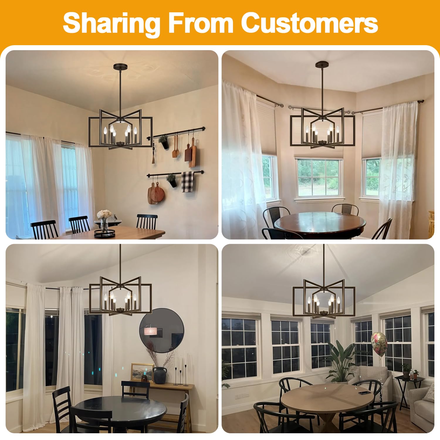 6-Light Modern Brown Chandelier, Geometric Dining Room Light Fixture Industrial Pendant Lights Kitchen Island, Hanging Metal Far