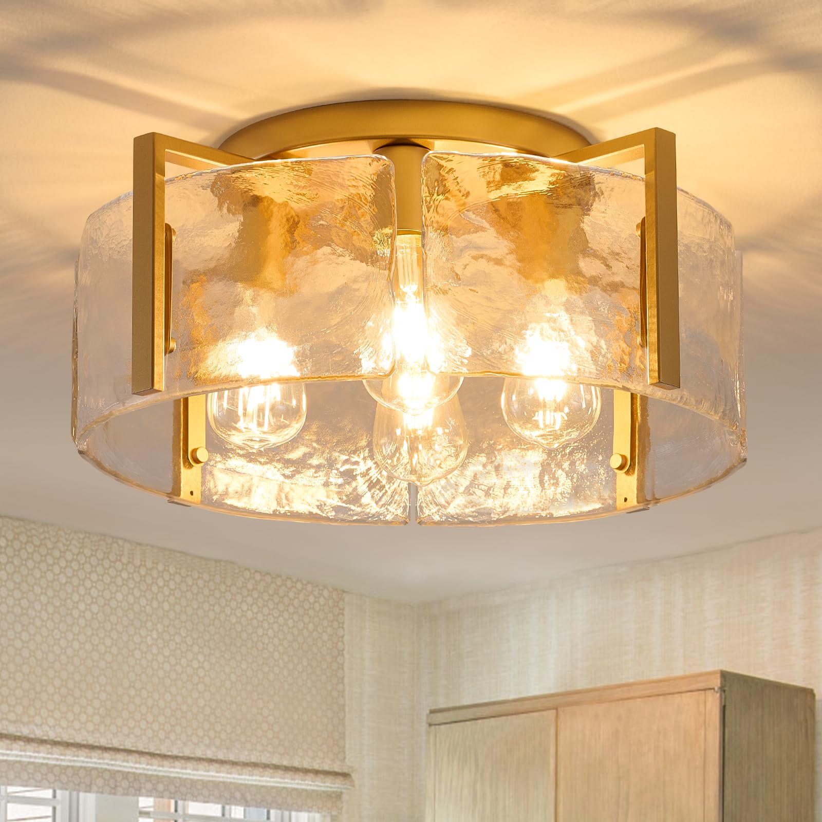 Aklmxcg Semi Flush Mount Ceiling Light Fixture, 4-Light Gold Modern Hallway Light Fixtures Ceiling Mount, Foyer Kitchen Lighting