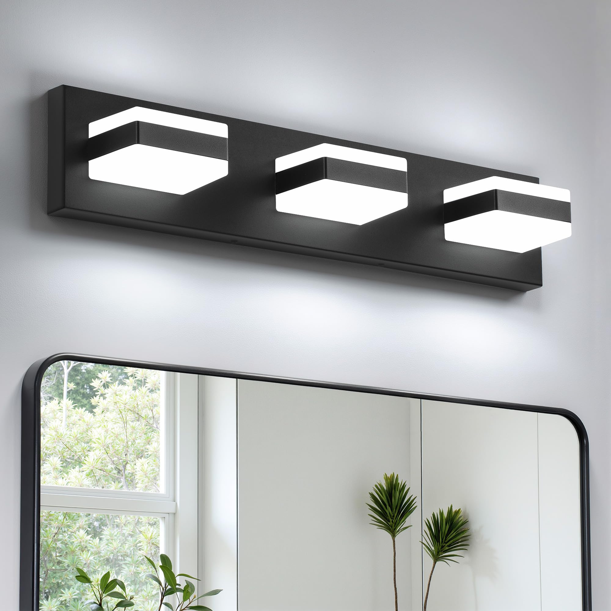 NEWSEE Bathroom Lighting Fixtures Over Mirror  3 Light Bathroom Vanity Light Fixtures with Cool White 5000K  Matte Black LED Modern Vanity Wall Lights for Bath  Dressing Room  Restroom  21.6 inch