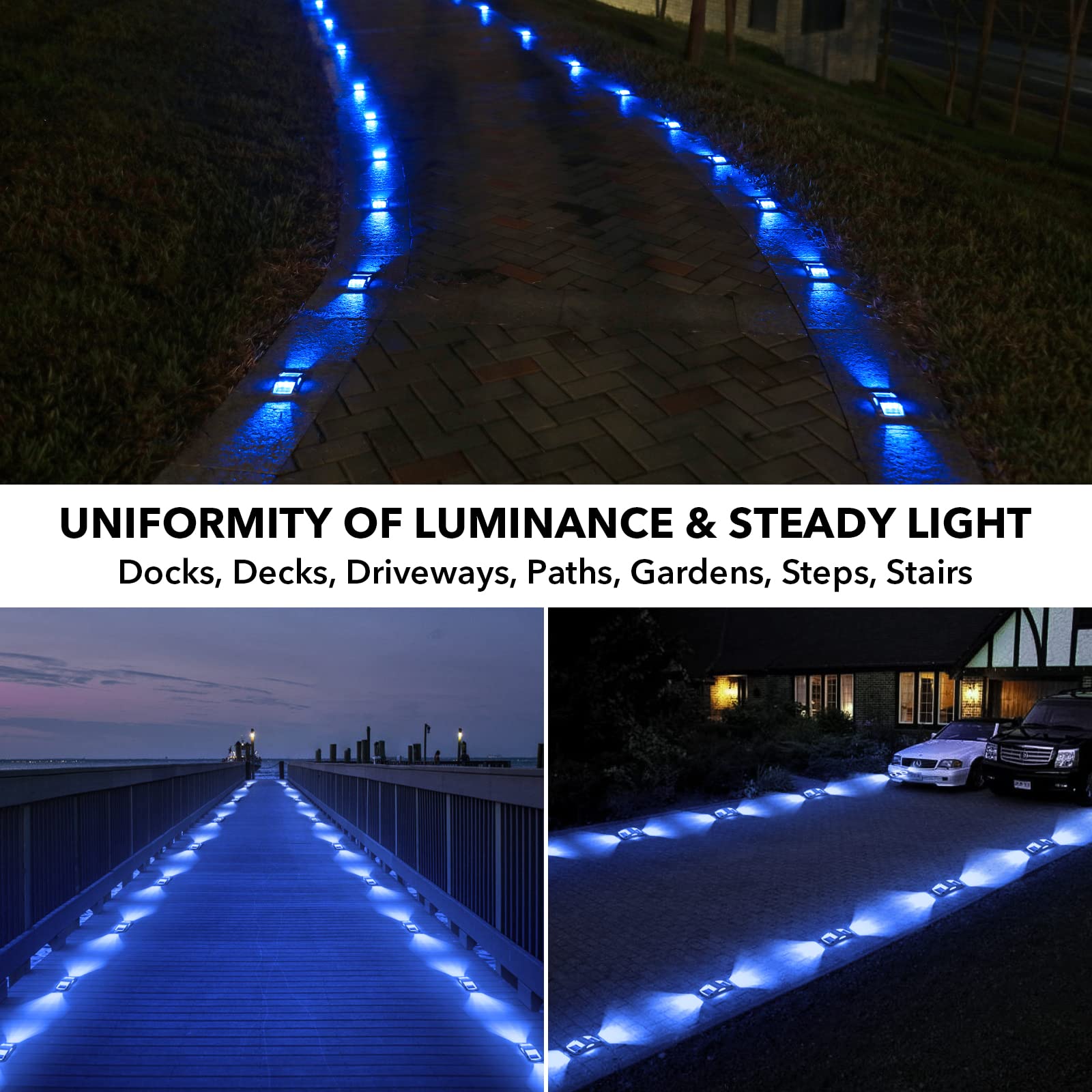 AGPTEK Solar Driveway Lights - 12 Pack LED Waterproof Deck Lights, Blue Light, Aluminum for Pathway, Garden, Dock, Sidewalk, Marine