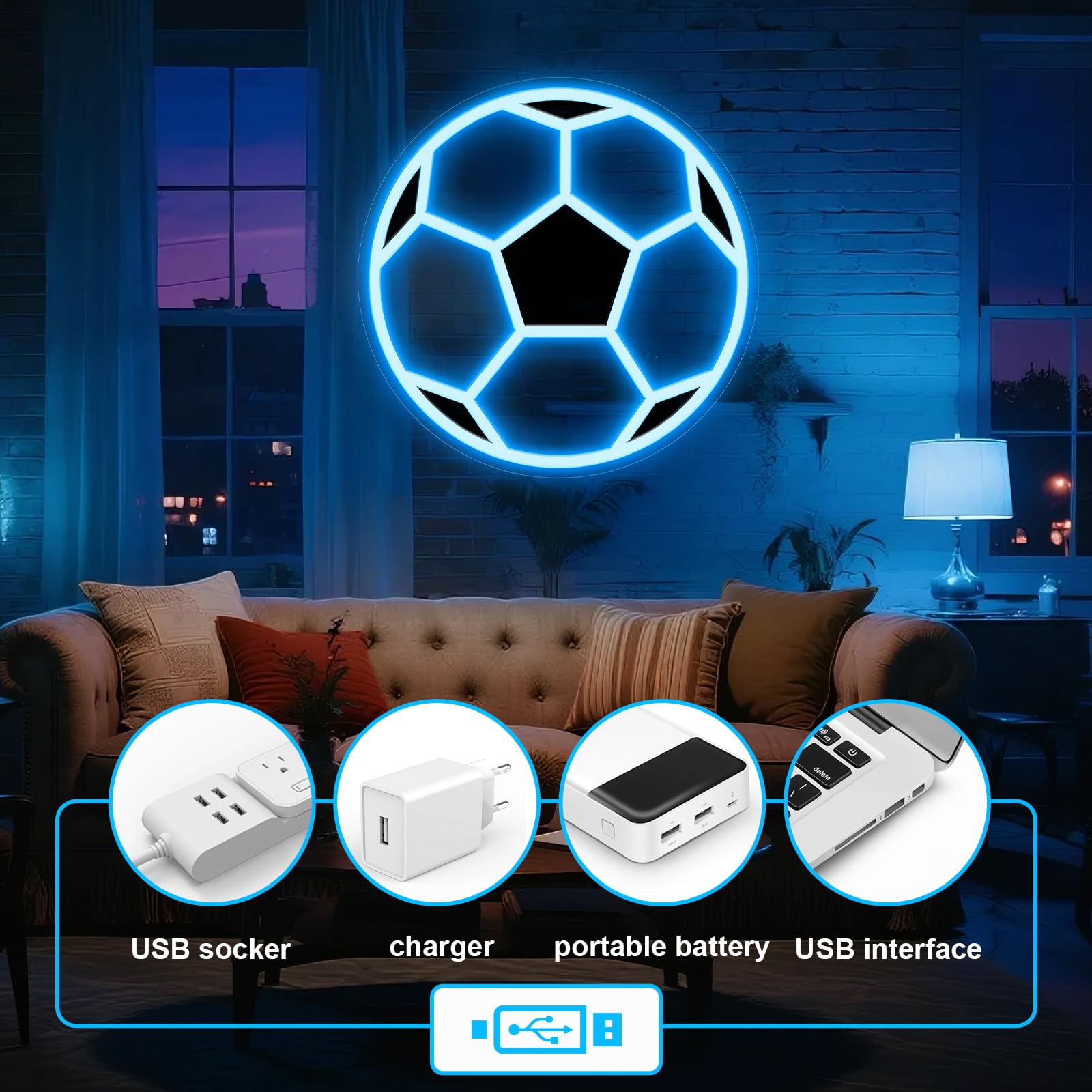 Adorely LED Soccer Neon Sign, Dimmable Wall Decor, 12x12 inches, Acrylic, Color: Soccer