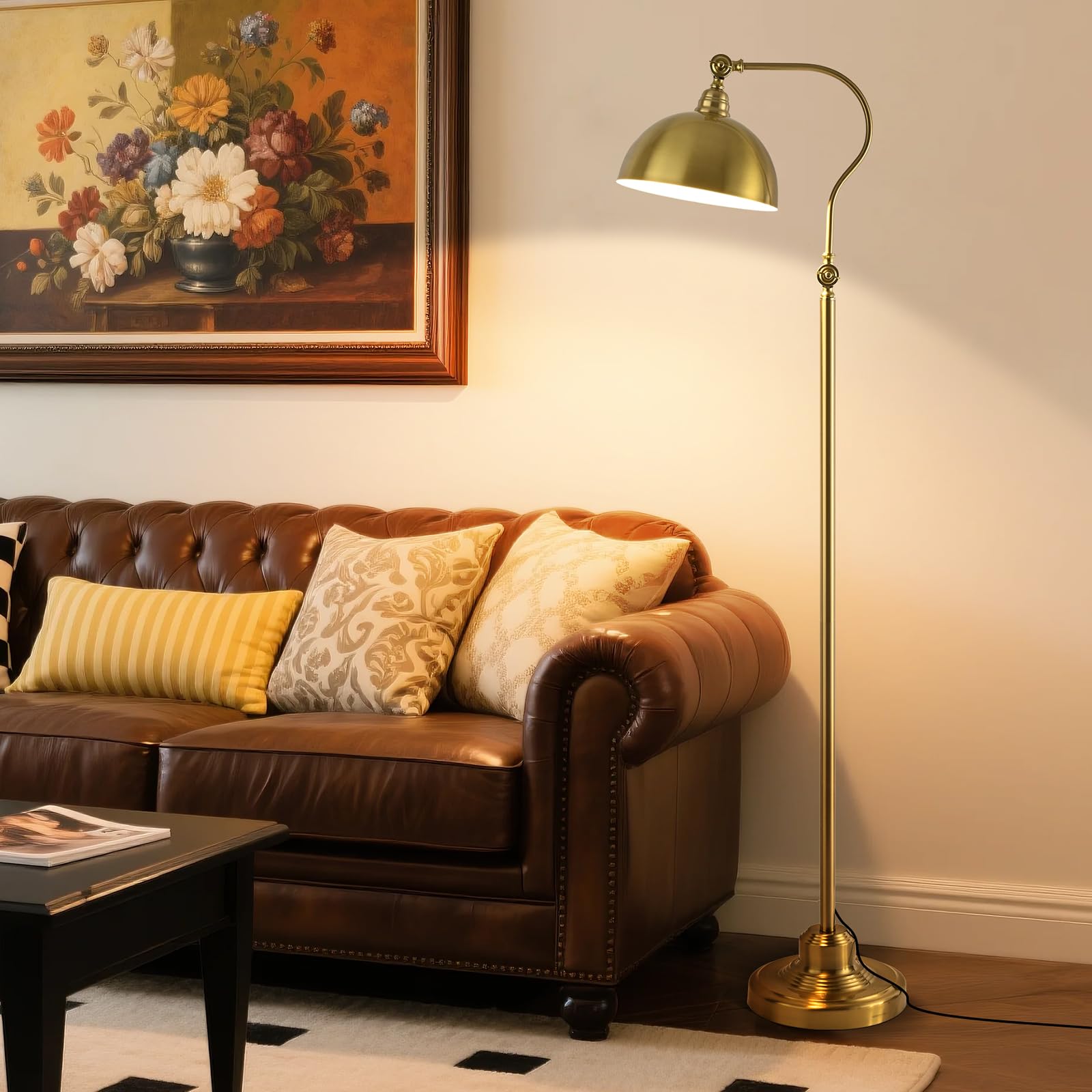 dujunlinghang Bright LED Floor Lamp with Remote Control, Adjustable Brass Design, Model MD-8801-Gold, Gold Finish