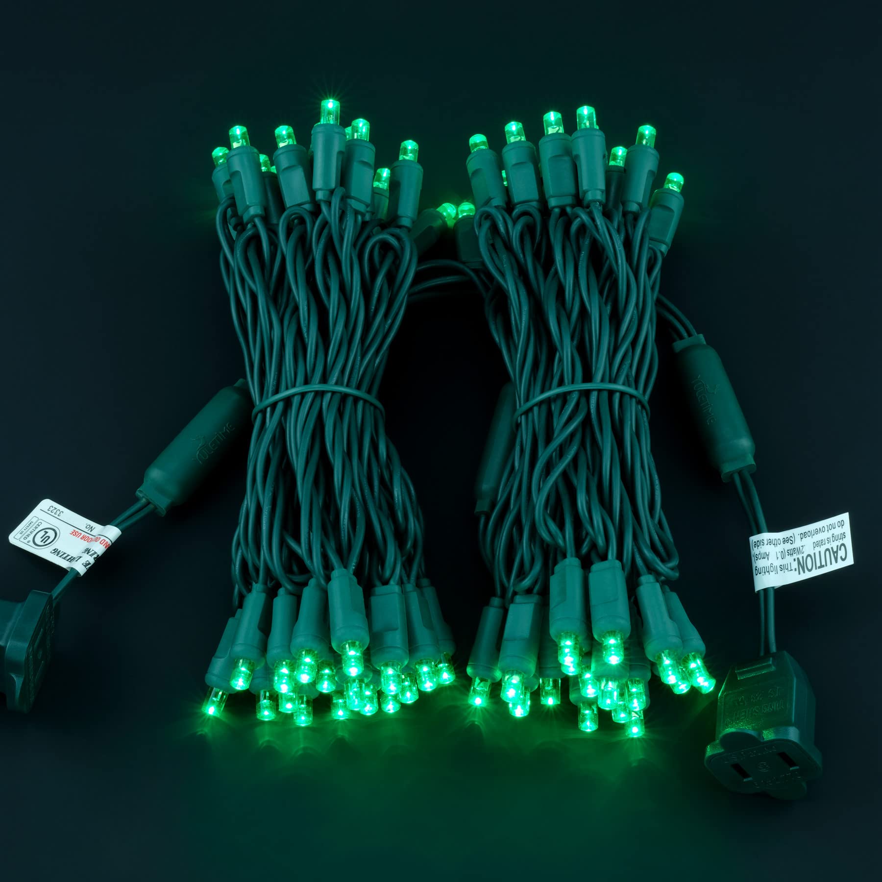 Yuletime Green 5Mm Led Christmas Lights, 33 Ft 100 Count 4'' Spacing One-Piece High Waterproof Wide Angle Ul Certified String Li