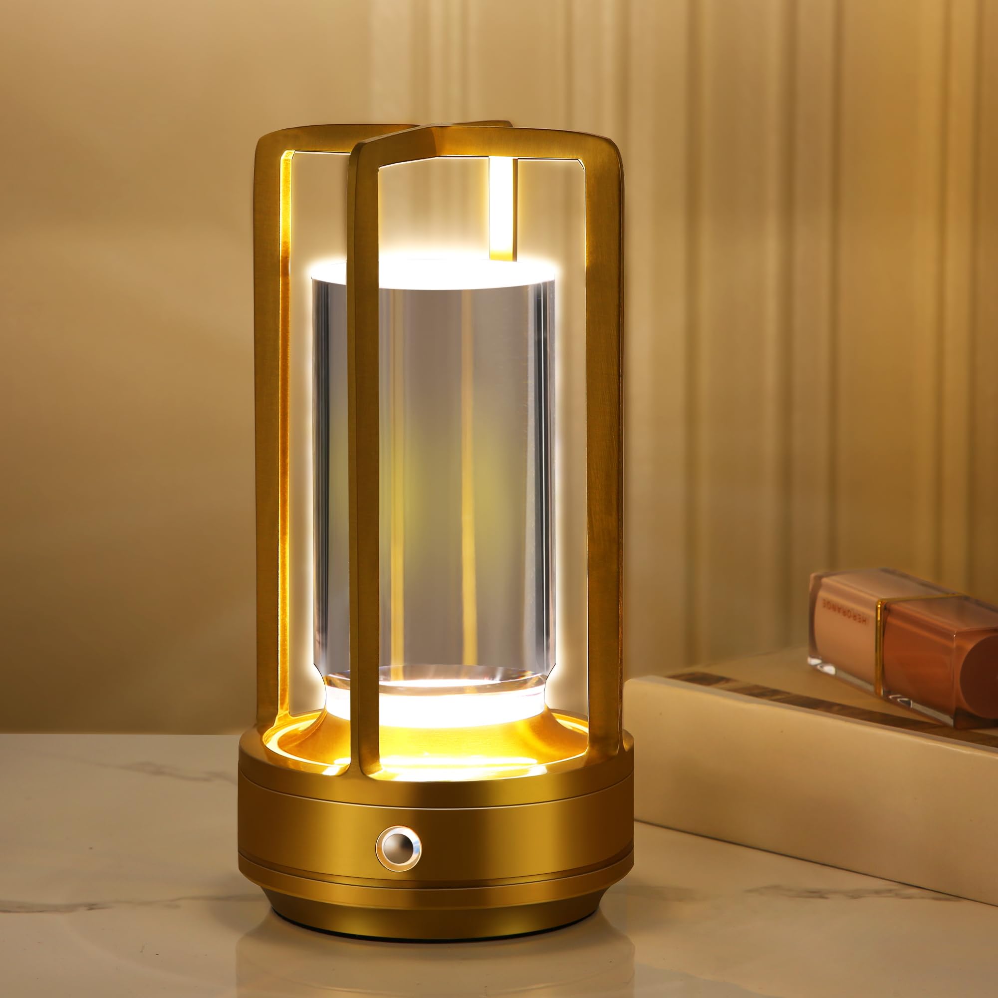 Portable Metal Table Lamp,Cordless Table Lamp,Battery Operated, 3 Light Colors, for Restaurant/Bedroom/Bars/Outdoor Party/Campin