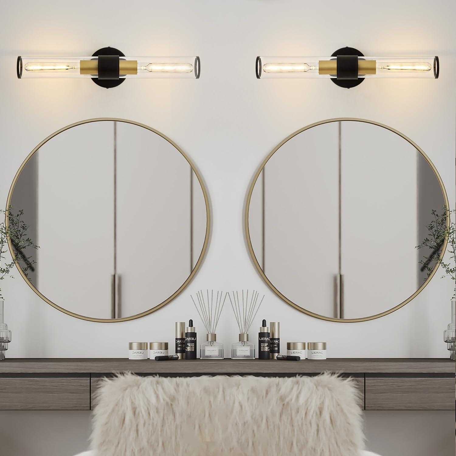 Vaziden Black And Gold Wall Sconce  Bathroom Light Fixtures In Clear Glass Indoor Wall Sconces  Modern Sconce Wall Lighting Up And Down Vanity Lights Fixtures For Bathroom - Bulb Not Included