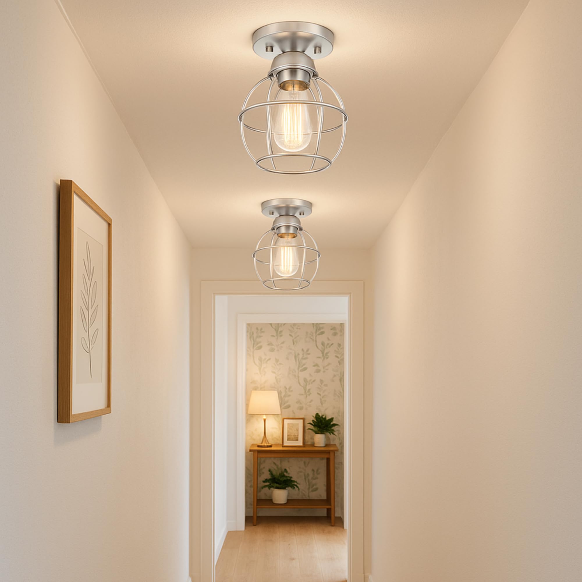 GRUENLICH Semi Flush Mount Ceiling Light, Metal Housing, E26 Base, 60W Max, Nickel Finish, 1-Pack, Model GR-CL018-NK-1PK