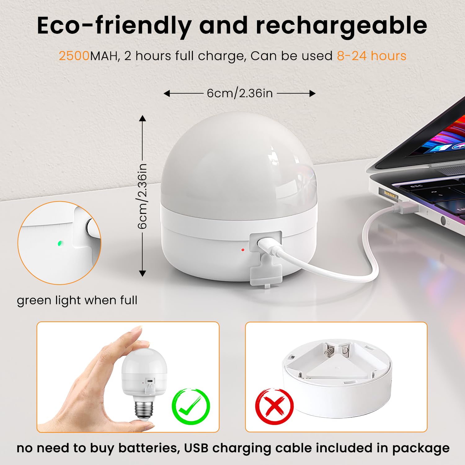 Scopow Brighter E26 Rechargeable Light Bulbs With Remote Control Timer And 3 Color Temperature 600Lm Magnetically Battery Operated Light Bulbs Dimmer For Non-Hardwired(8W+E26+3Colors+2Pc)