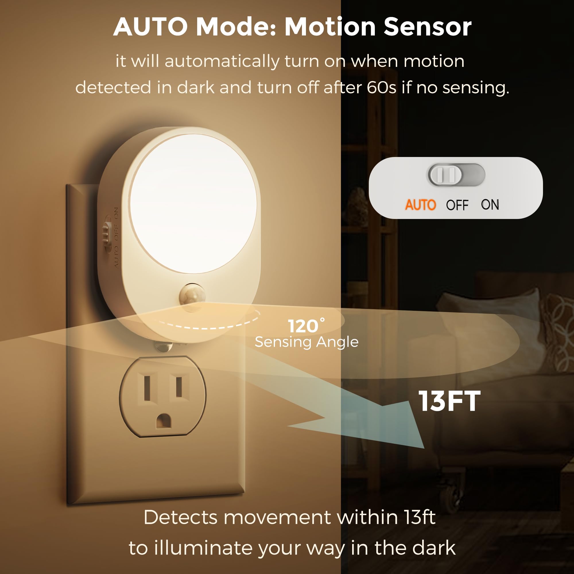L Lohas Led Motion Sensor Night Light,[2-Pack] Night Lights Plug Into Wall,Motion Sensor And Dusk To Dawn Sensor,3000K Soft Whit