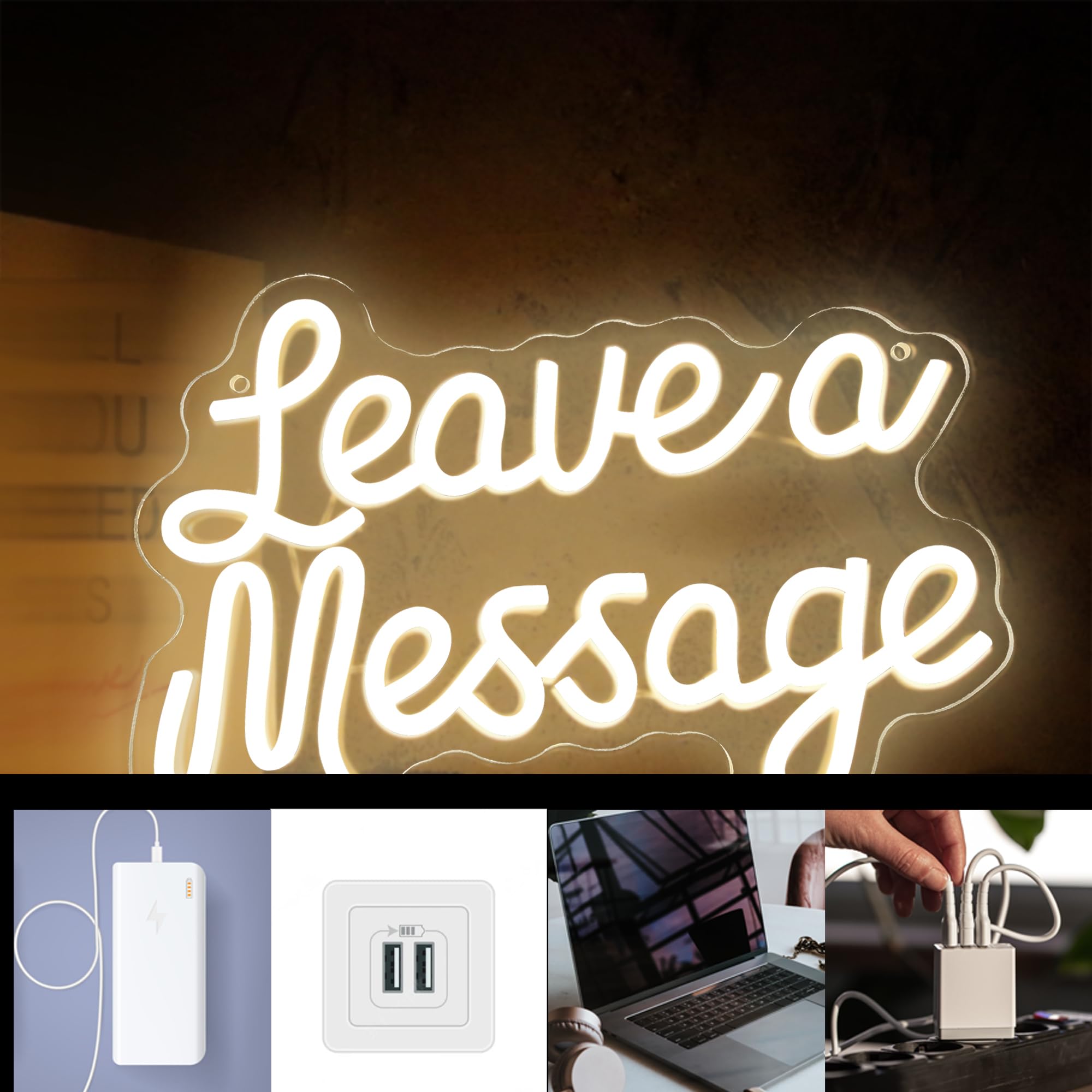 Dracey Neon Sign, Leave a Message Wall Decor, Wedding Reception USB Powered, Acrylic, 8.4*12.5in
