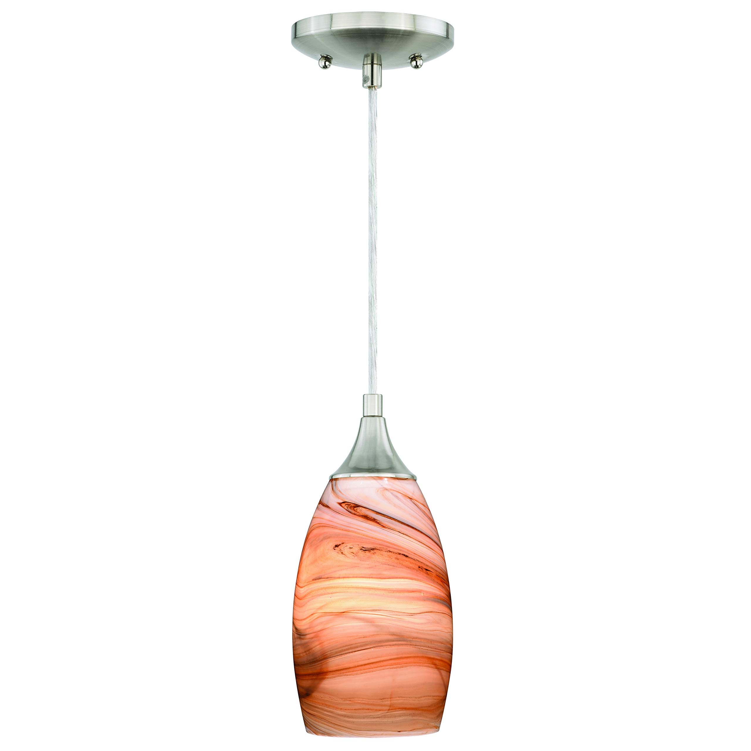 VAXCEL Milano Mini Pendant Ceiling Light, Satin Nickel, Toffee Swirl Glass, Model P0174