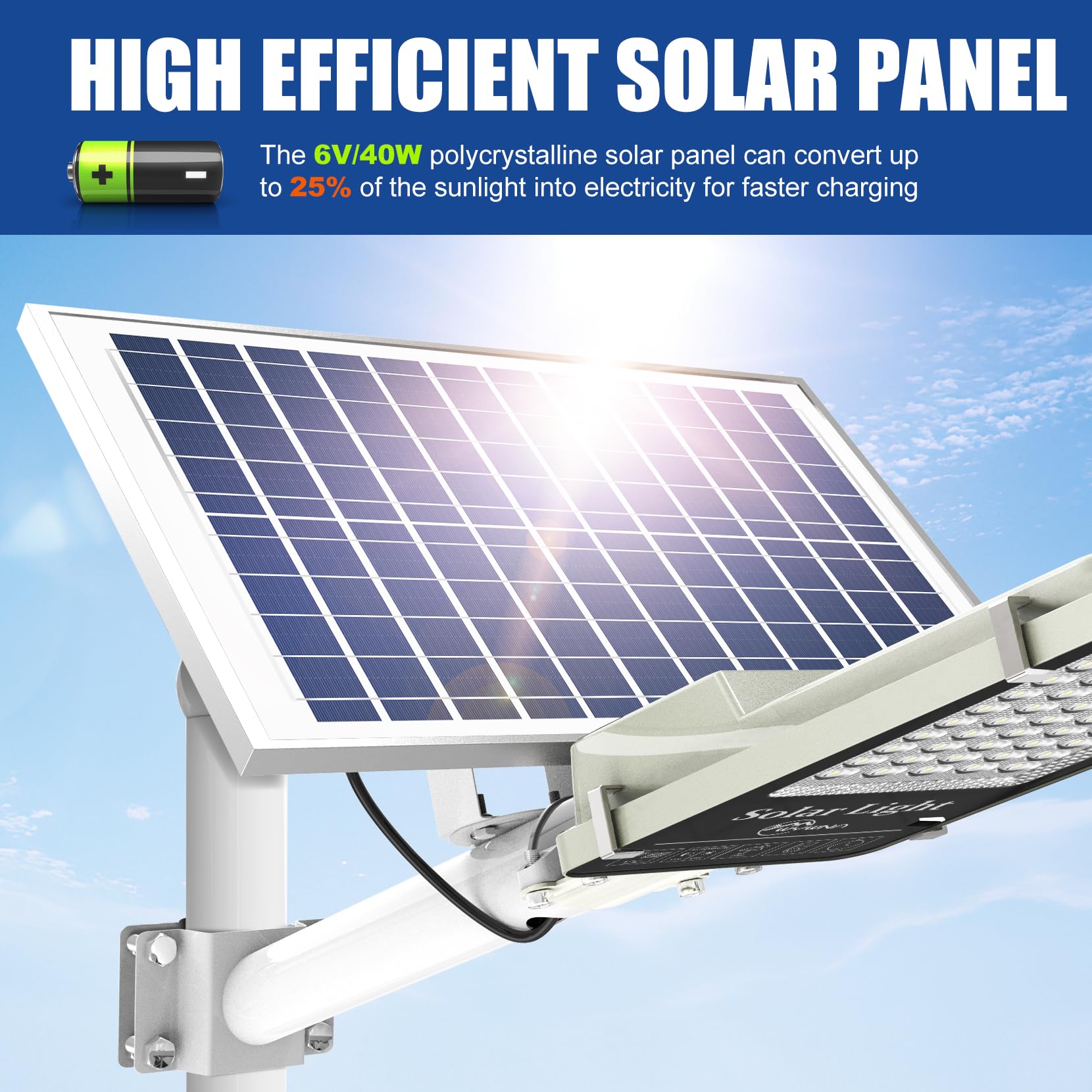 6500W Solar Street Lights Outdoor - 6500K Solar Parking Lot Lights Commercial Dusk To Dawn, Heavy Duty Split Type Led Solar Street Light Remote Control, Street Lights Solar Powered For Yard (2Pack)