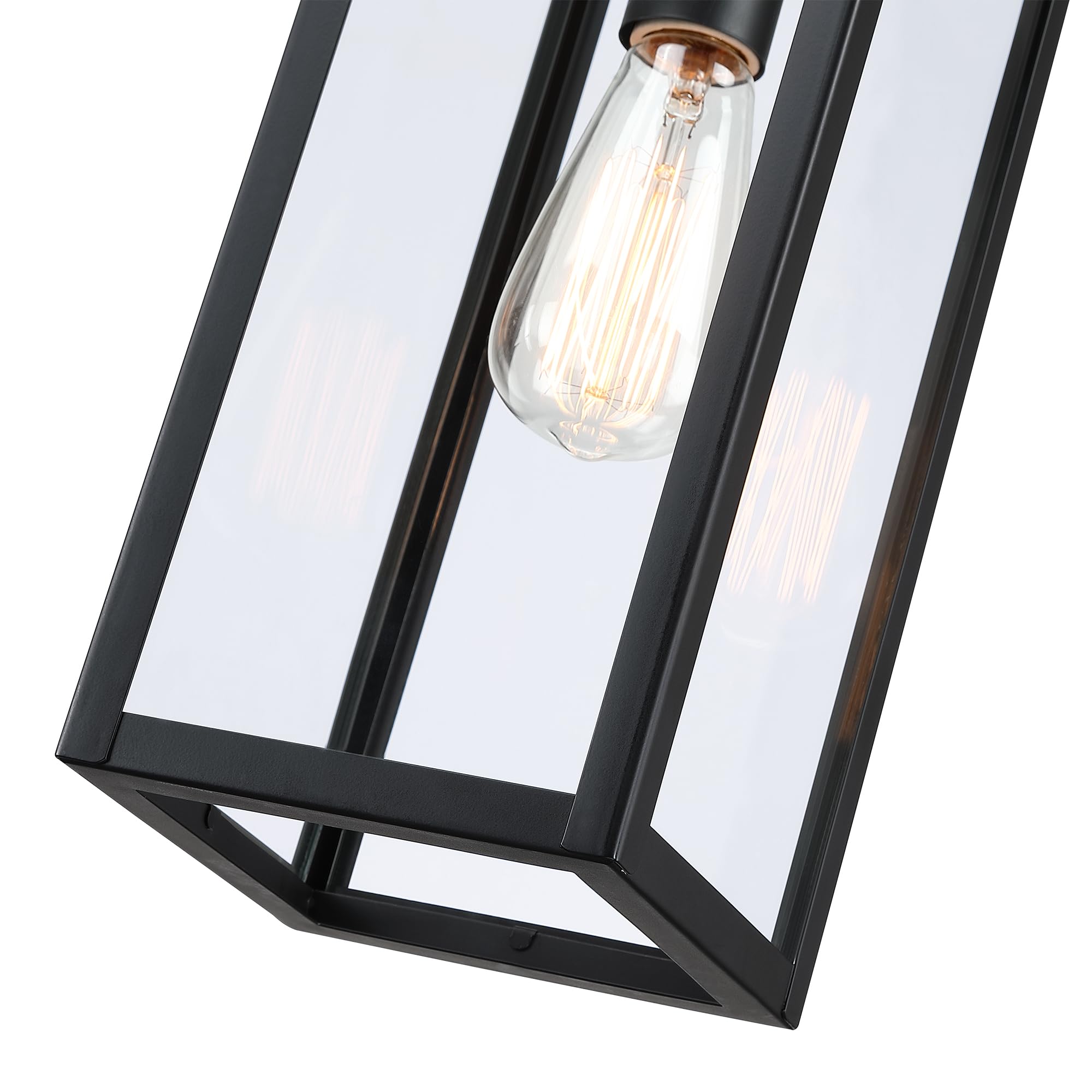 Faymart 17 Inch Outdoor Pendant Light with Sensor - Dusk to Dawn Metal & Glass Lantern for Porch & Patio