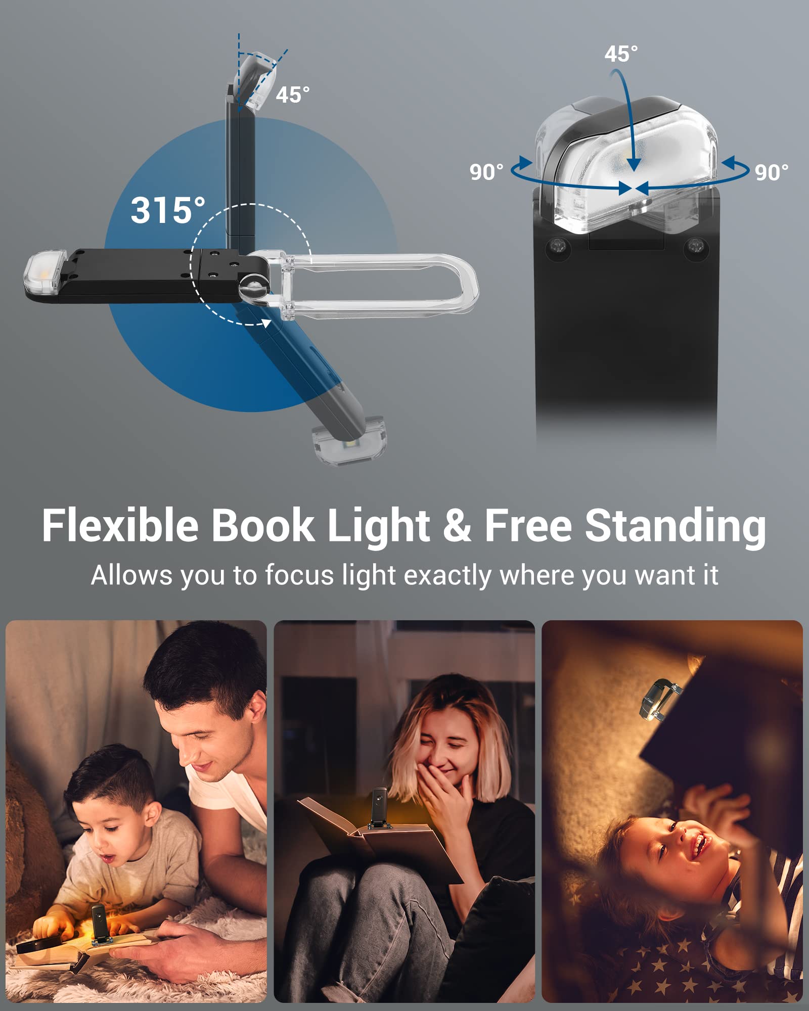 Dewenwils Book Light, Amber Warm Clip On Led With 3 Adjustable Brightness For Eye Protection, Rechargeable Usb Long Lasting Read