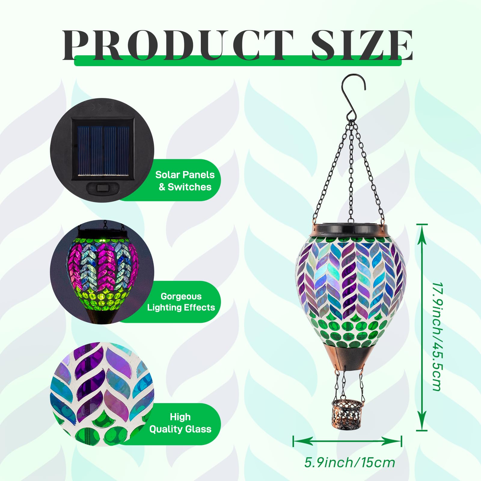 Dreamskip Mosaic Hot Air Balloon Solar Lanterns Outdoor Waterproof  Colorful Glass Solar Hanging Lantern Lights For Garden Patio Yard Gifts For Women Mom Grandma