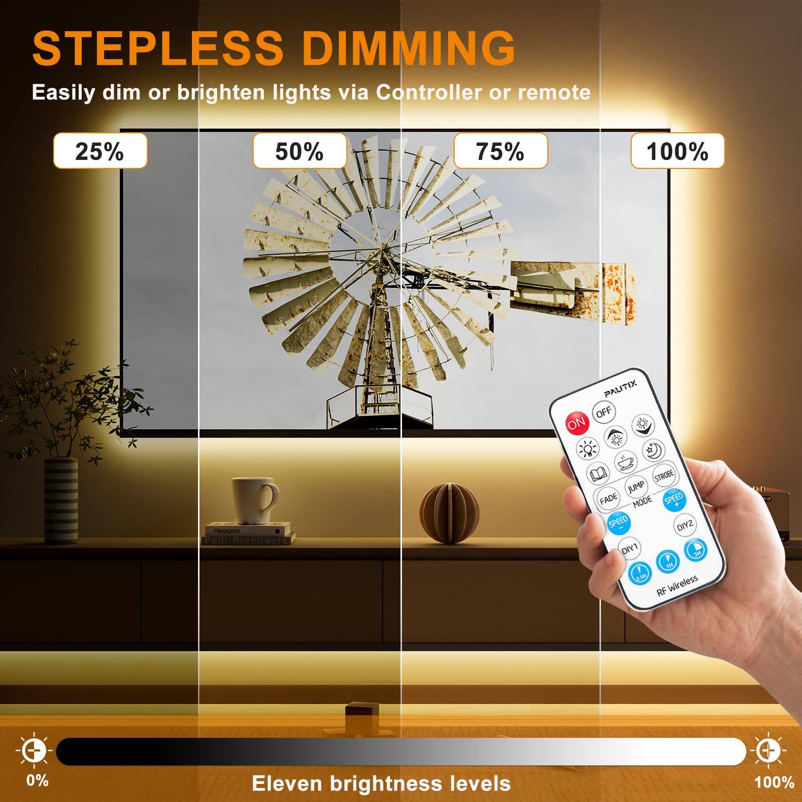 Pautix Cob Led Strip Light 2700K,16.4Ft Dimmable 2520Leds Dc24V Warm White Led Strip Lights,High Lumen Tape Lights Kit With Rf Remote Timer Function And 36W Power Supply For Home, Kitchen Diy Lighting