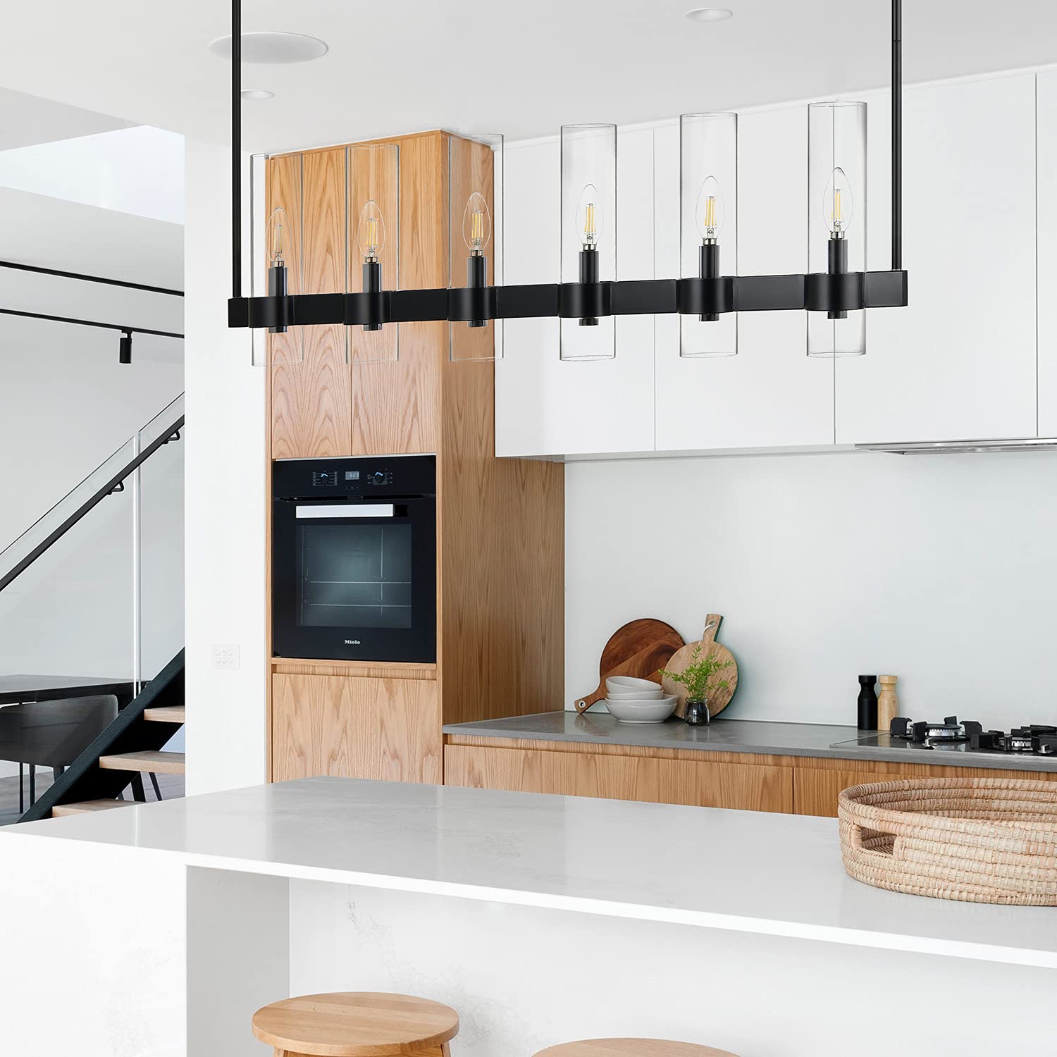 Linea di Liara Teramo Black Kitchen Island Lighting - 42in 6-Light Linear Chandelier - Modern Farmhouse Metal Fixture