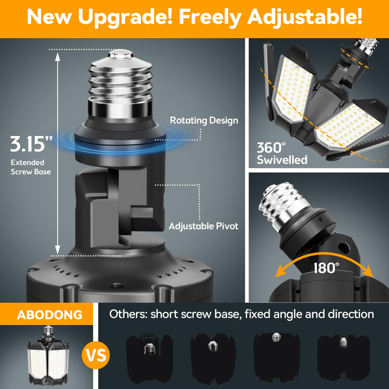 Led Garage Light Super Bright 15000Lm Led Shop Ceiling Lights 6500K Garage Lighting  360?180?Adjustable Basement Lights With 6 Deformable Panels Screw In E26 E27 Socket For Storage Attic  4 Pack