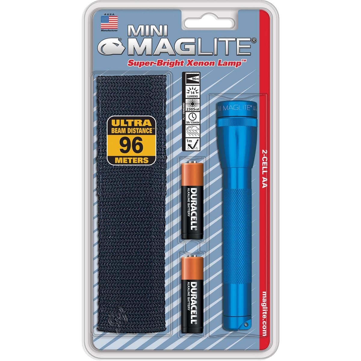Maglite Mini Incandescent 2-Cell Aa Flashlight With Holster, Blue