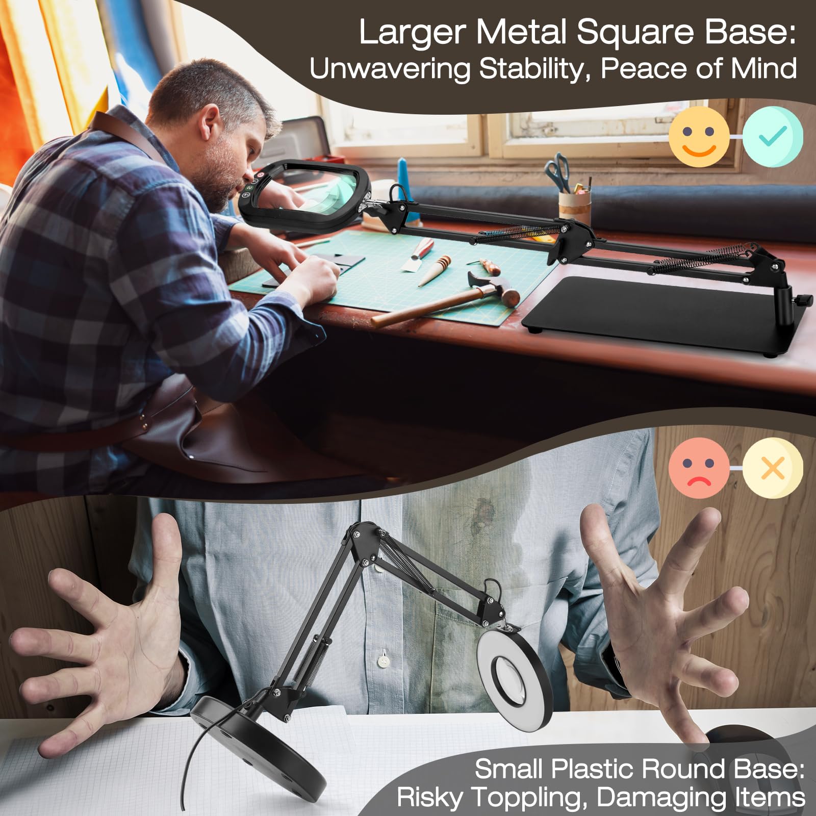 10X Square Magnifying Glass With Light And Stand, Real Glass 5 Color Modes, Brightness Stepless Dimming Lighted Magnifier Hands