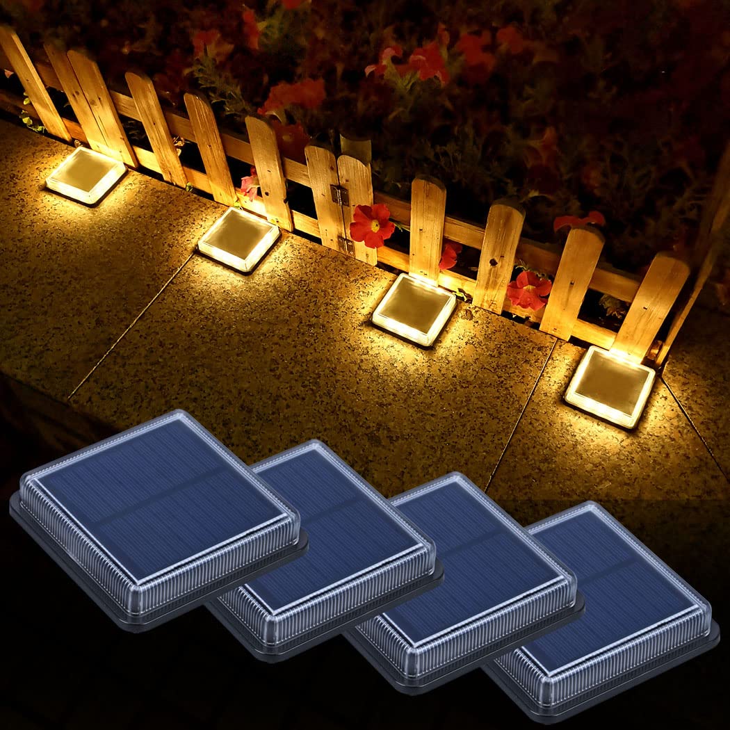 Lacasa Solar Deck Lights, 4 Pack Warm White Outdoor In-Ground Driveway Walkway Dock, IP68 Waterproof Solar Powered Stair Step Pa