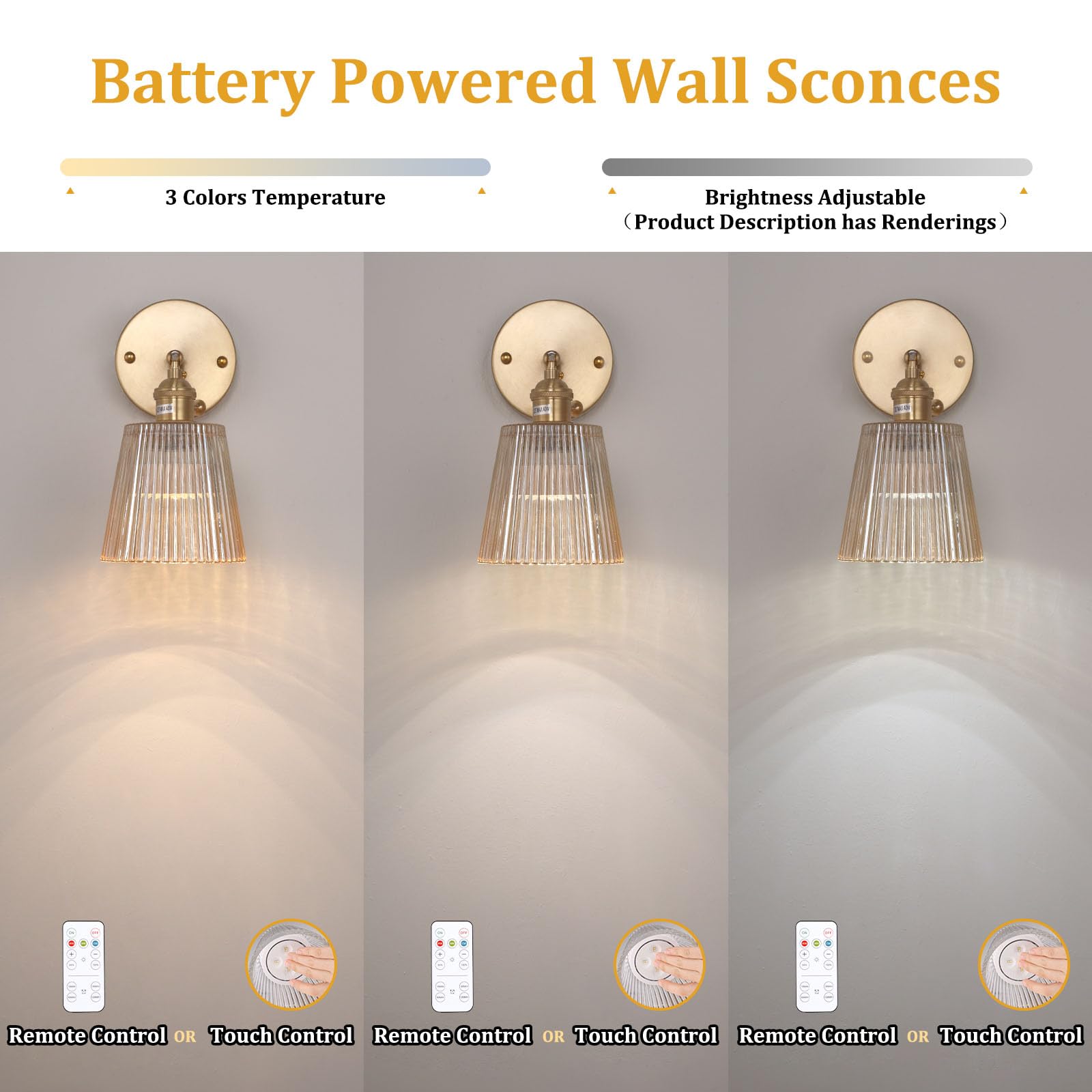 Shenmoyl Vintage Wall Sconce - Amber Glass, Battery Operated, Remote Control, 1 Light, Model 1-9330