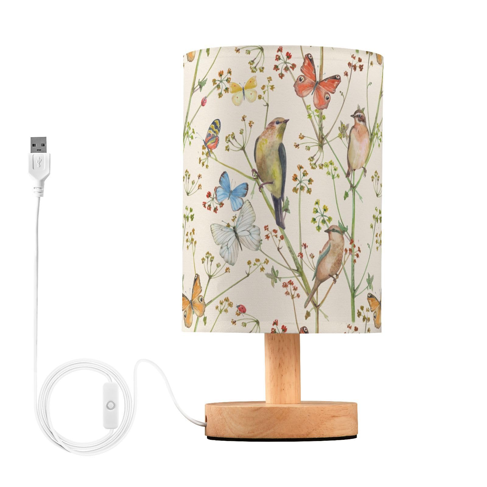 Oarencol Bedside Table Lamp Vintage Butterfly Bird Nightstand Lamp with Wood Animal Flower Desk Lamps for Bedroom Living Room Nu