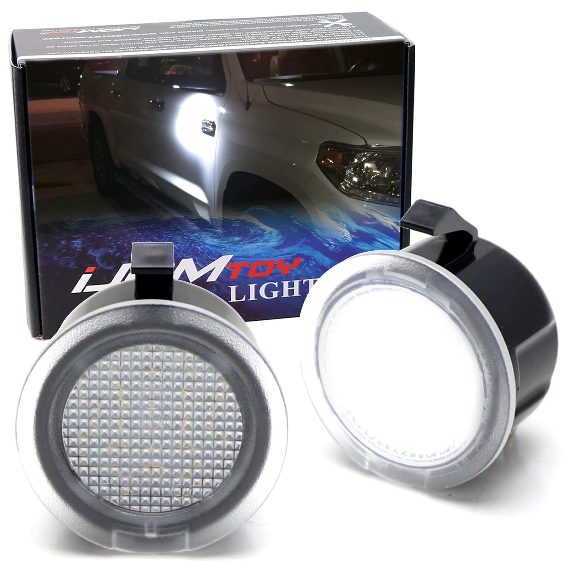 iJDMTOY Xenon White 18-SMD Full LED Under Side Mirror Puddle Lights Compatible With Toyota 2007-2021 Tundra Sequoia