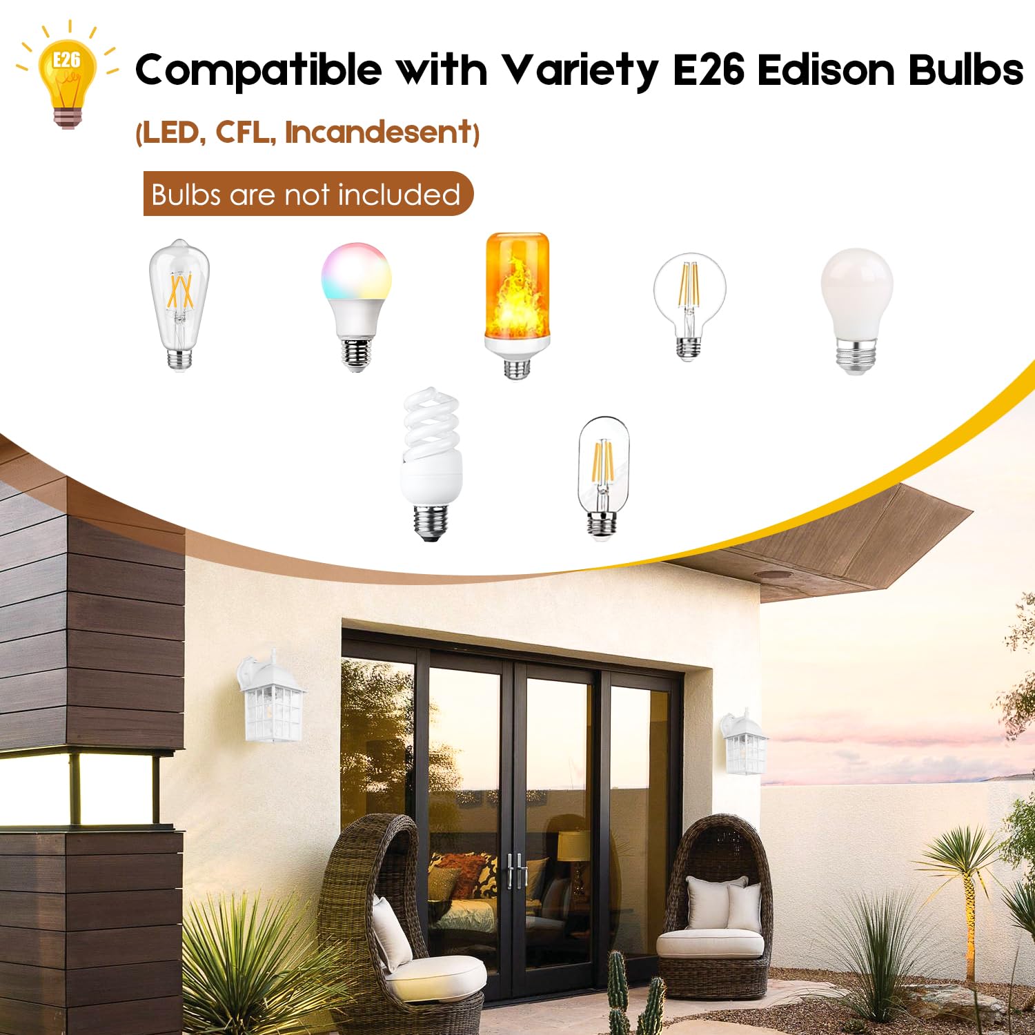 2-Pack Dusk To Dawn Outdoor Wall Light, Waterproof Exterior Wall Lantern Lighting Fixtures With Photocell Sensor, White Outside