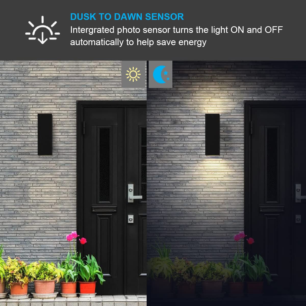 iYogaled Up and Down Outdoor Wall Light Fixture, 2 Pack, IP65 Matte Black, Dusk to Dawn, ETL Listed, Model K1213