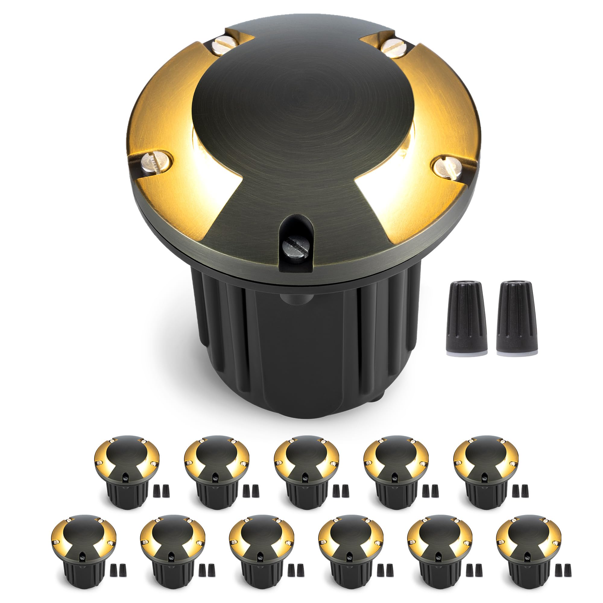 Gardenreet Landscape Well Lights Brass - Ip65 Hardwired Electric Low Voltage In Ground Lighting, LED 12V Waterproof Directional 