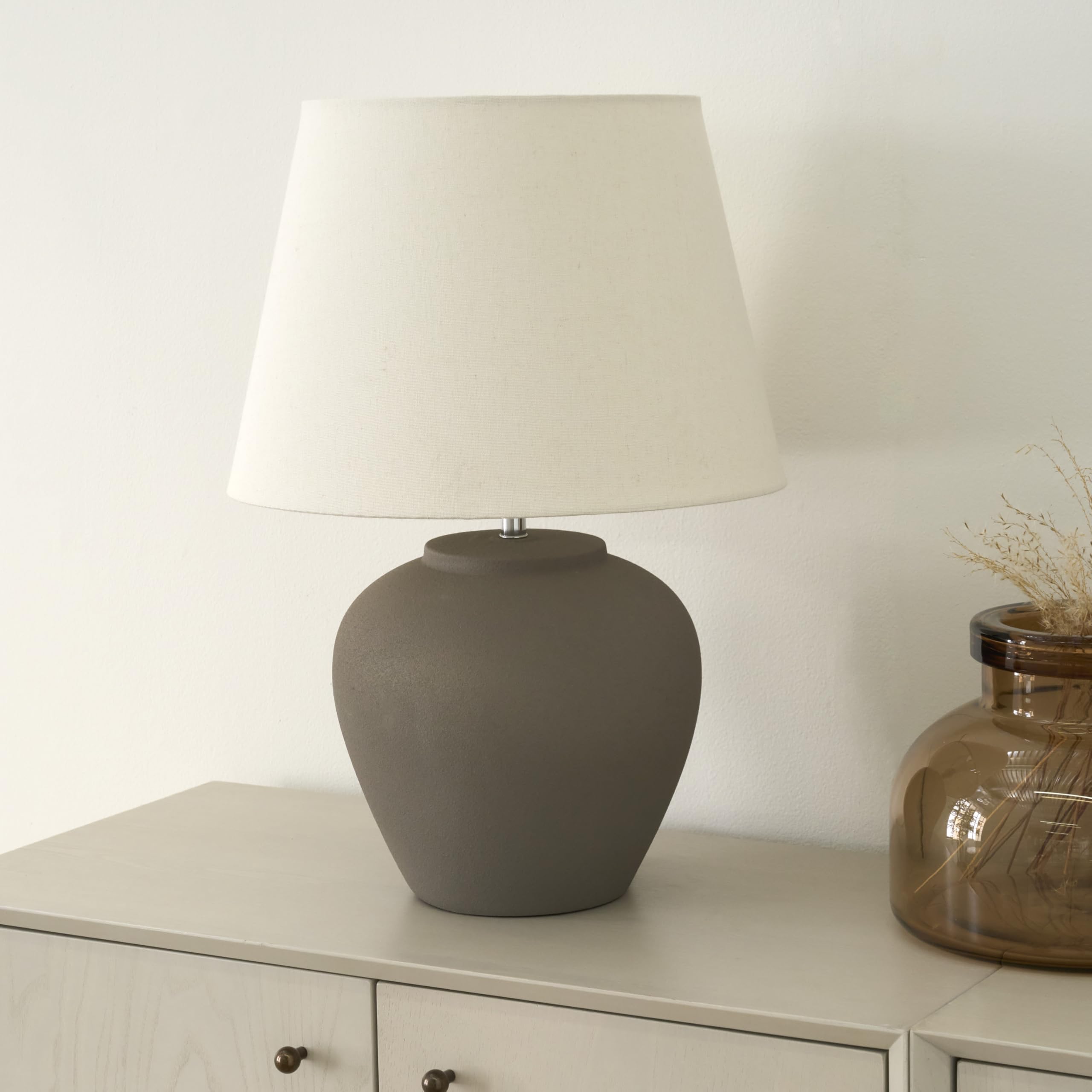 Nourison 20'' Brown Ceramic Pot Table Lamp for Bedroom, Living Room, Console, Entryway (Pack of 1)