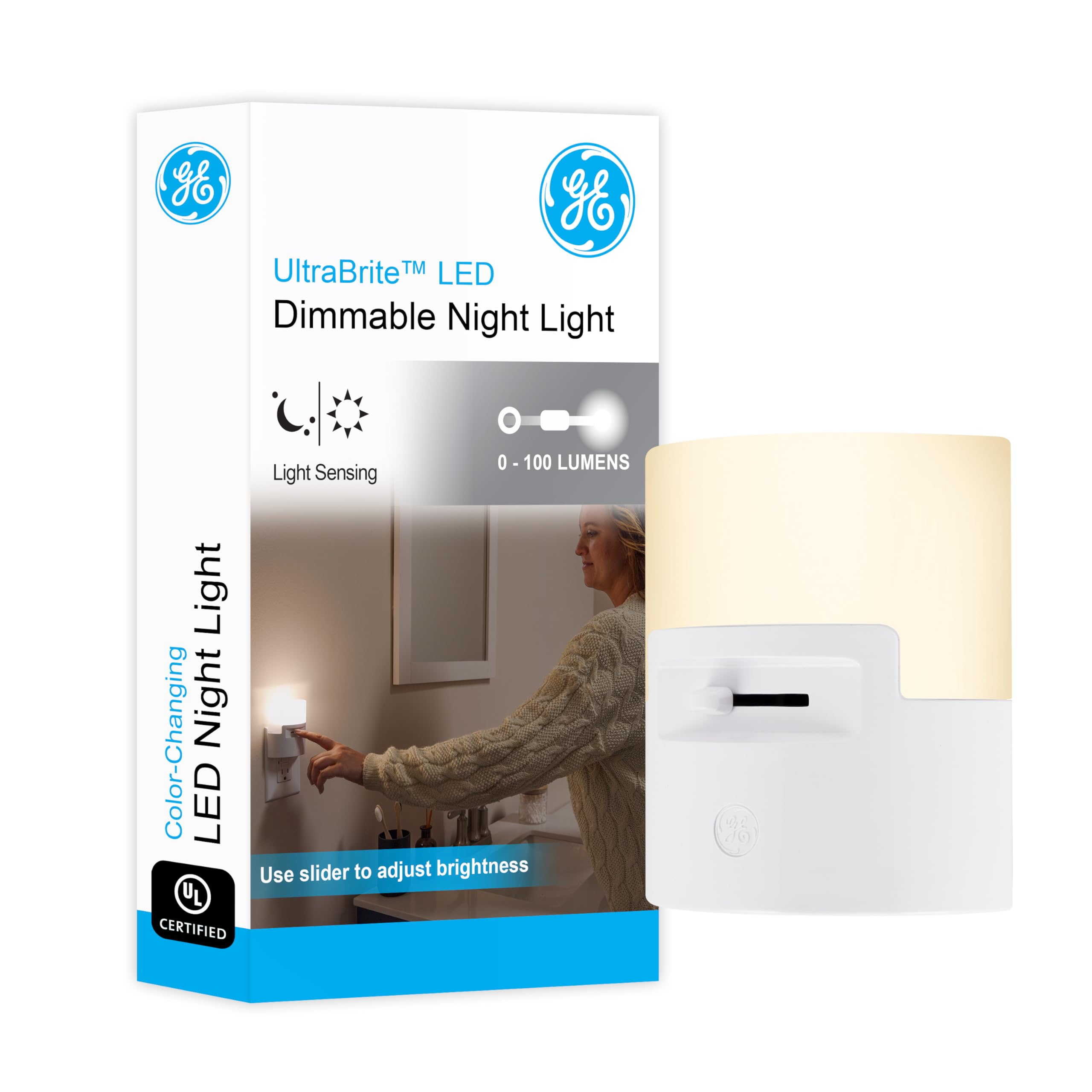 Ge Ultrabrite Led Night Light, Dimmable, 100 Lumens, Plug-In, Dusk To Dawn Sensor, Ul-Listed, Ideal For Bedroom, Bathroom, Nurse