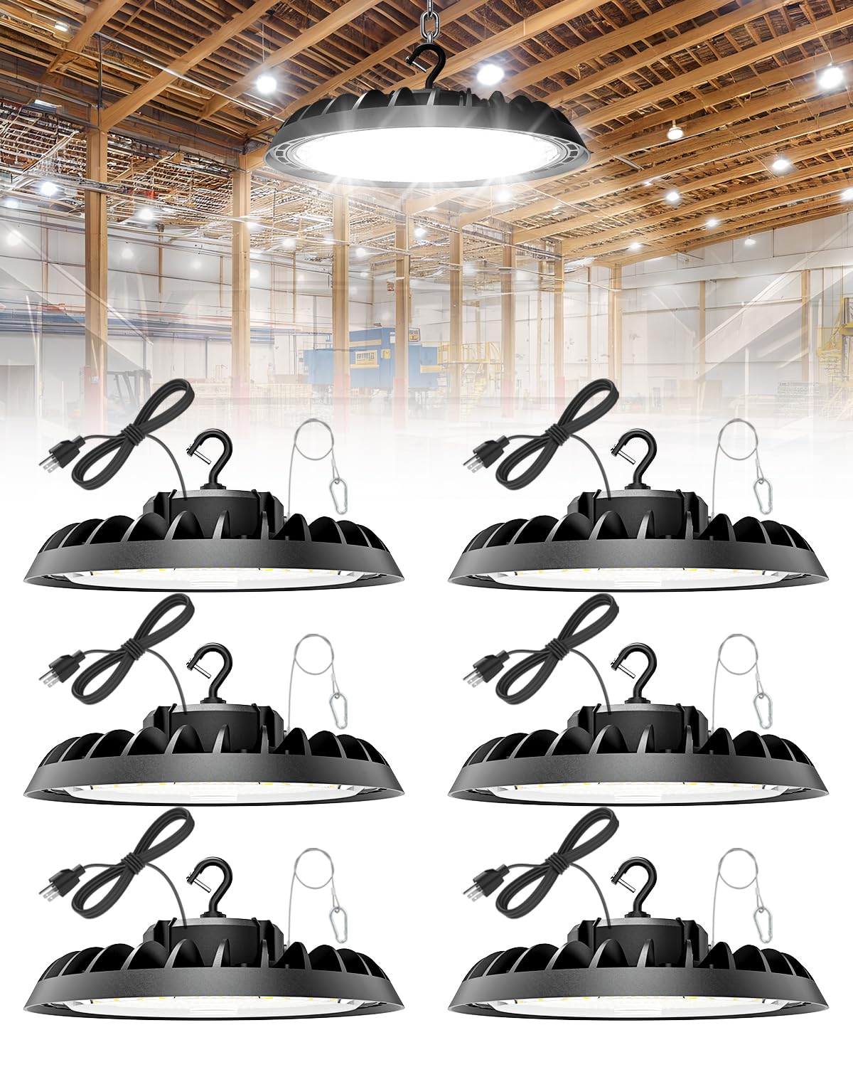 VOLISUN 6 Pack UFO Led High Bay Light 30,000LM, 200W, 5000K Daylight, 100-277V High Bay Led Shop Light, ETL Listed Commercial Ba