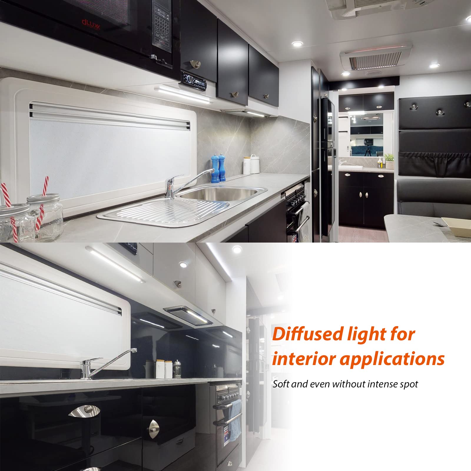 Dream Lighting 12V Led Under-Cabinet Strip Light With Switch 24'' Cool White For Rv, Car, Marine, Camper And Motorhome