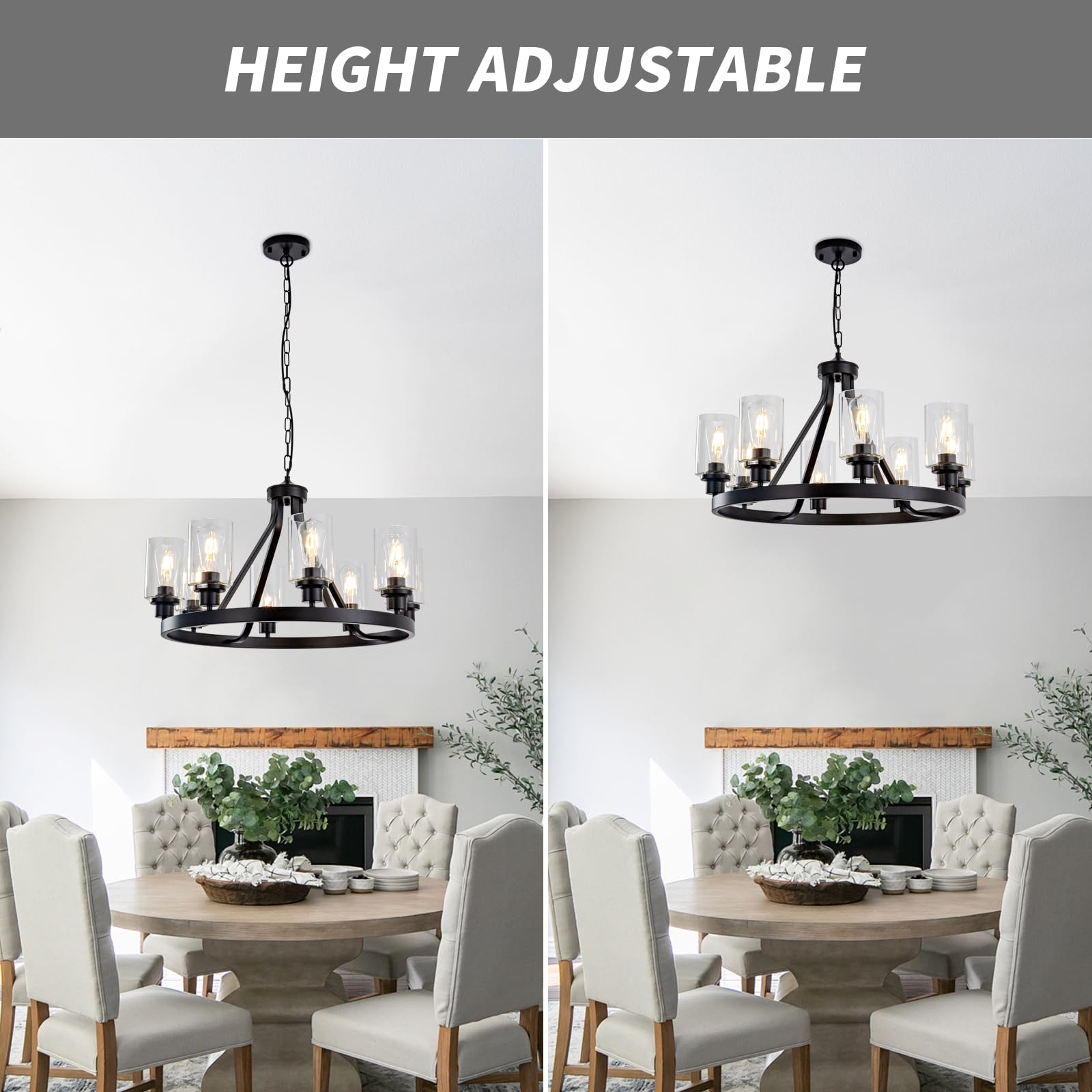 Lanhall 8-Light Black Wagon Wheel Chandelier - Rustic Industrial Pendant Light For Dining Room