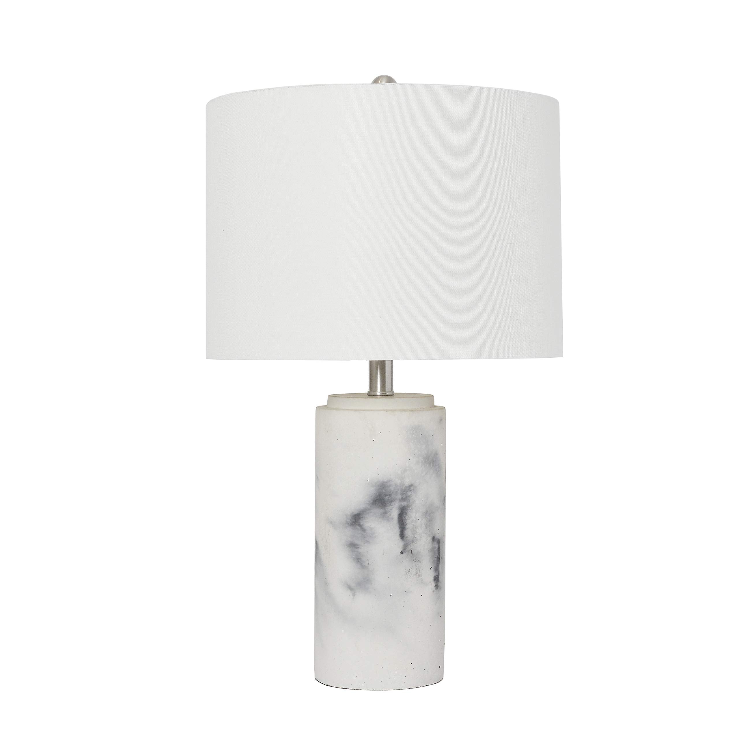 Elegant Designs LT3325-WHT Marble Table Lamp, Fabric Shade, White