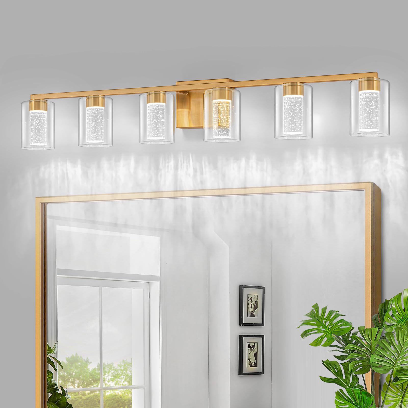 SineRise 6-Light Gold Vanity Light, Dimmable LED Bathroom Fixture, Eye Protection, 3000K/4000K/6000K, Model 44852ac9