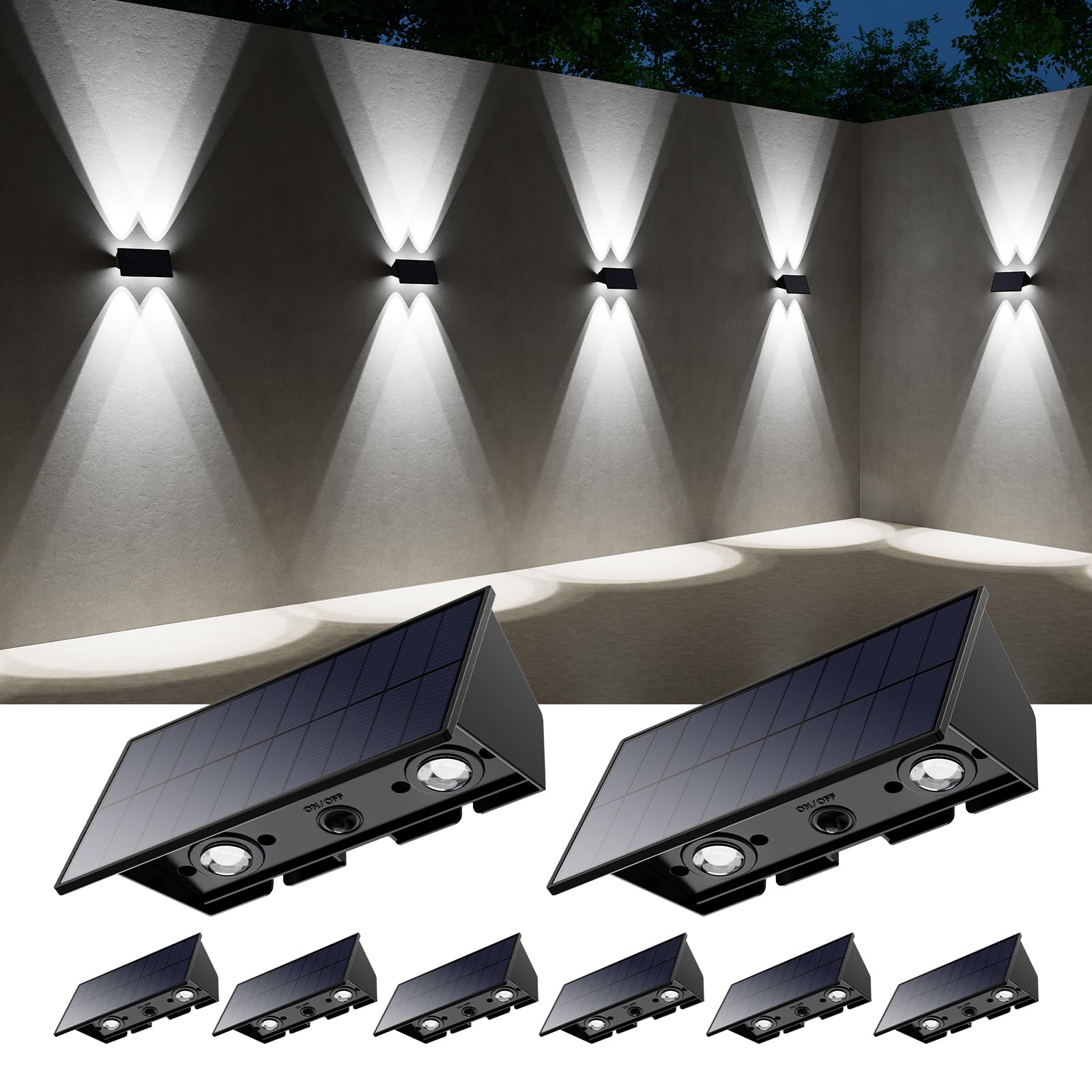 8 Pack Solar Powered Fence Lights Outdoor Up and Down Wall Mount LED Decorative Waterproof Lamps for Outside Patio, Backyard, Ho